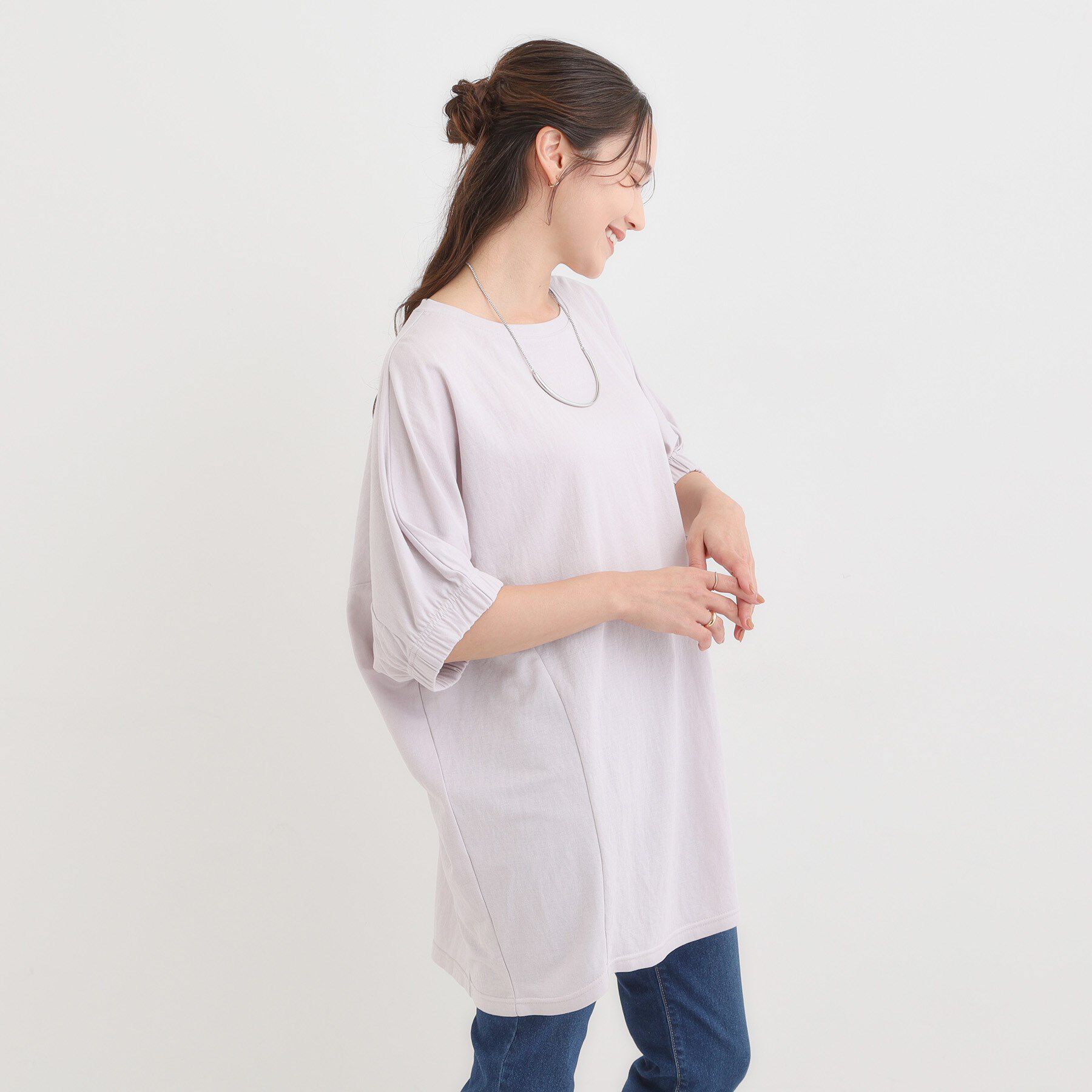 SHOO･LA･RUE「【S-LL/ひんやり】さらさらタッチが心地よい コクーンシルエットチュニック」|チュニック|