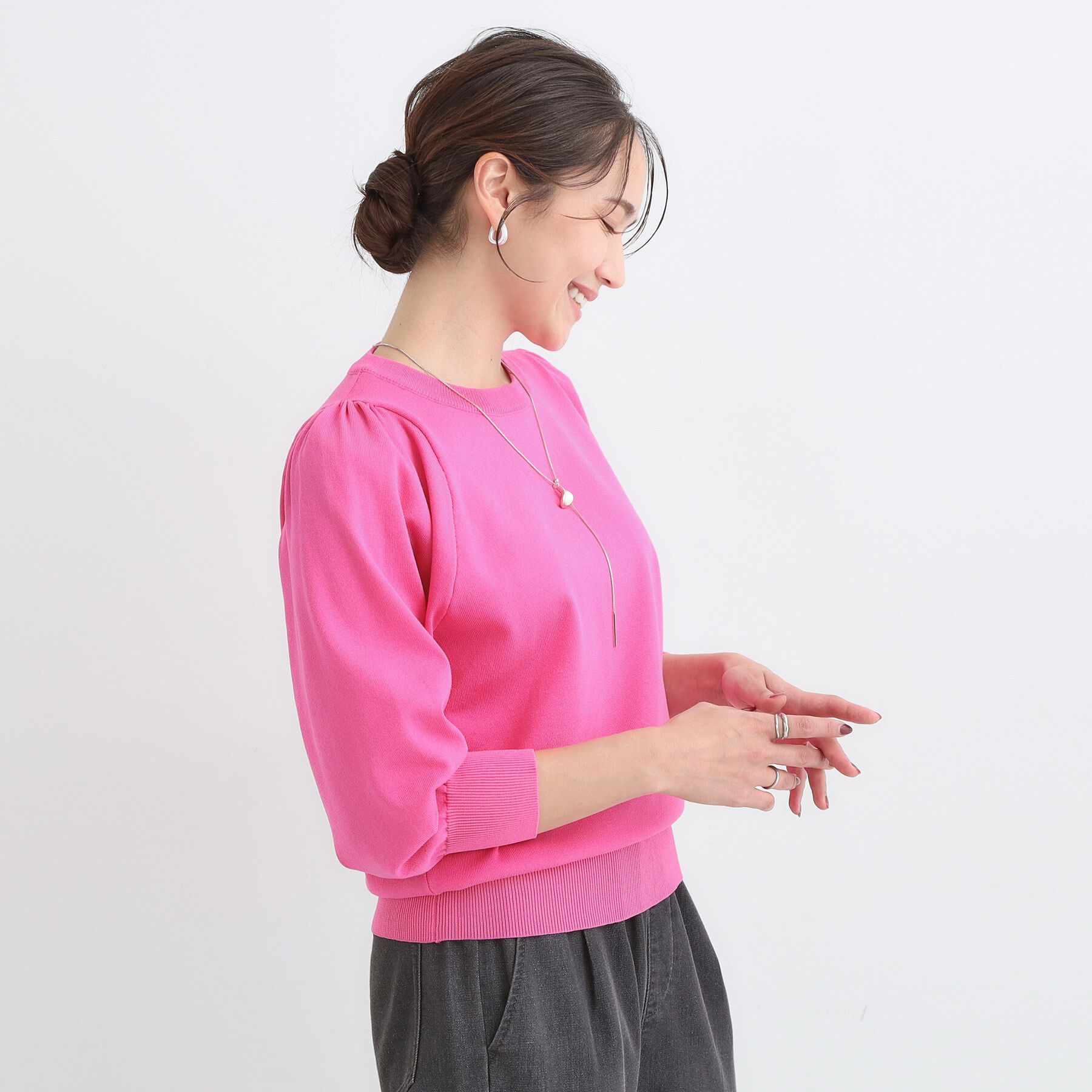 SHOO･LA･RUE「【洗濯機可/S-LL/アンサンブル可】8分袖で手元を華奢に魅せる さらっとタッチニット」|ニット・セーター|