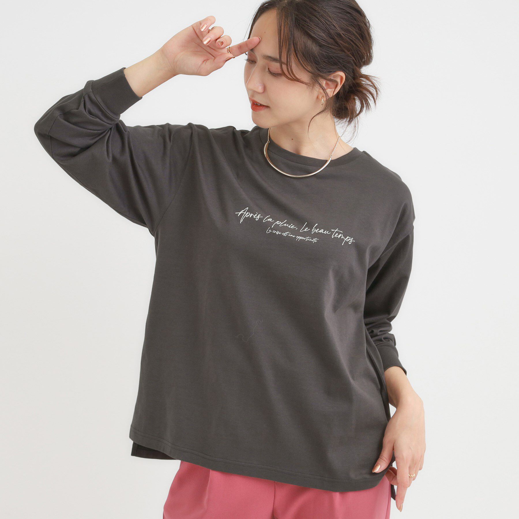 SHOO･LA･RUE「グラフィックアソート ベーシックロンT」|Tシャツ・カットソー|チャコールグレー(3