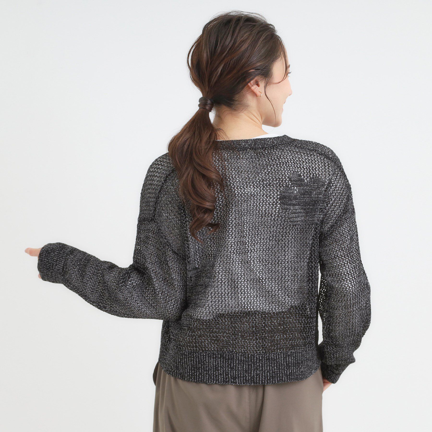 SHOO･LA･RUE「【2点セット】ラメメッシュニットカーディガン＋ロンTセット」|カーディガン|