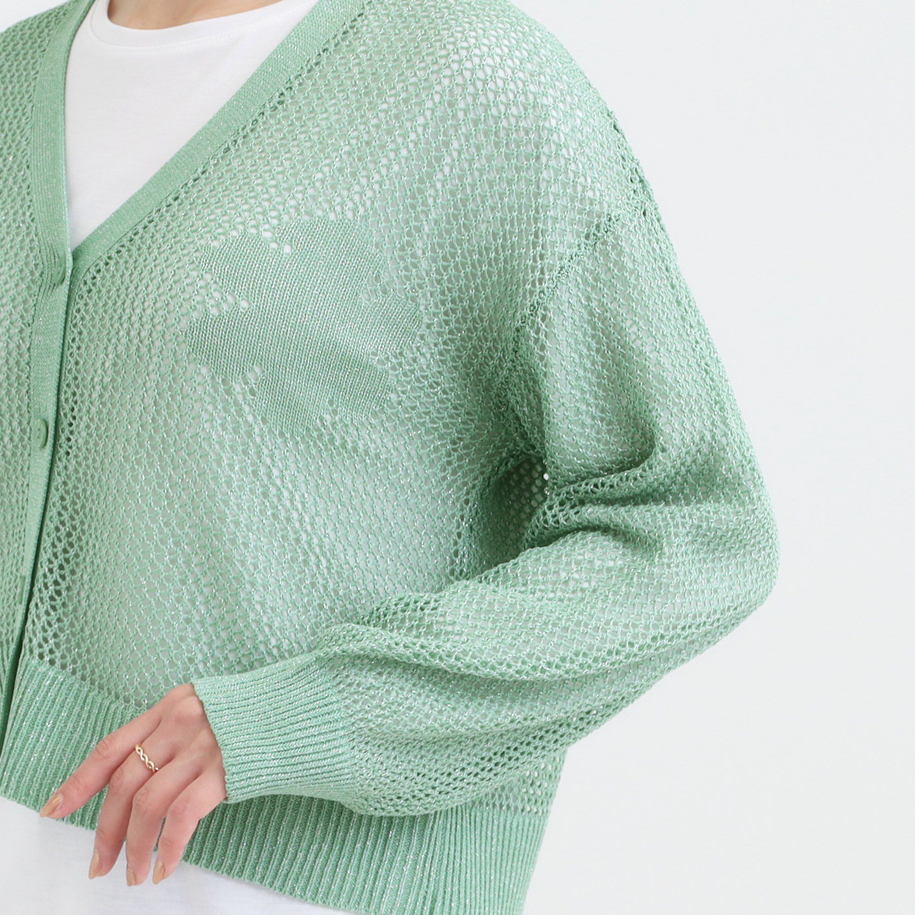 SHOO･LA･RUE「【2点セット】ラメメッシュニットカーディガン＋ロンTセット」|カーディガン|