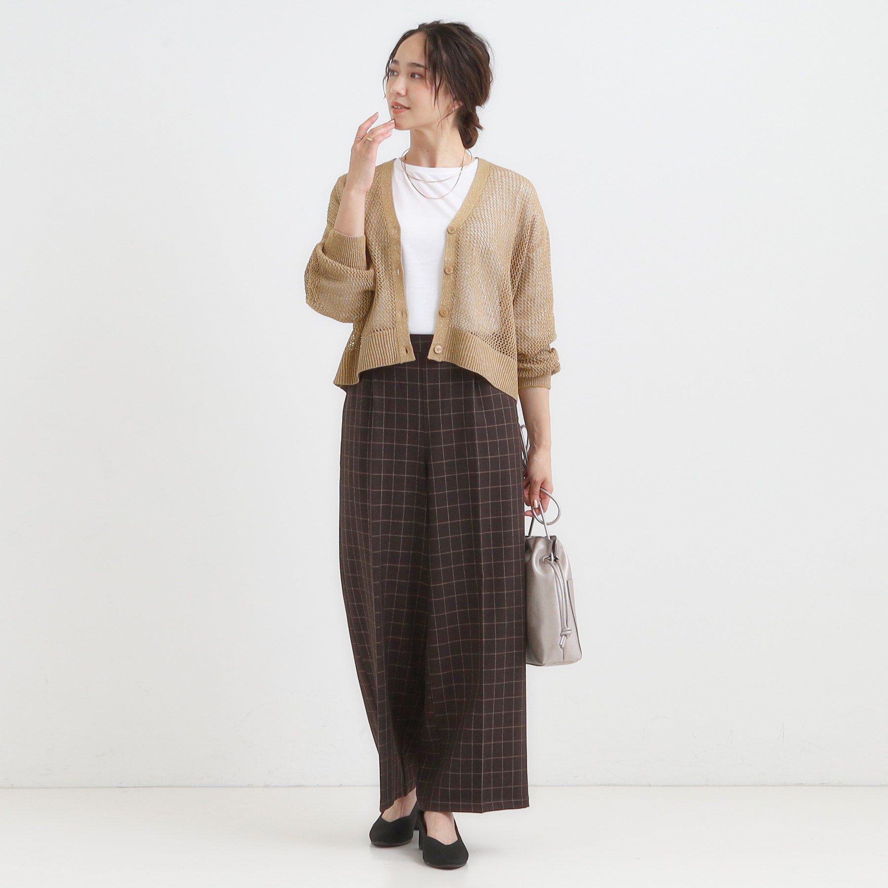 SHOO･LA･RUE「【2点セット】ラメメッシュニットカーディガン＋ロンTセット」|カーディガン|