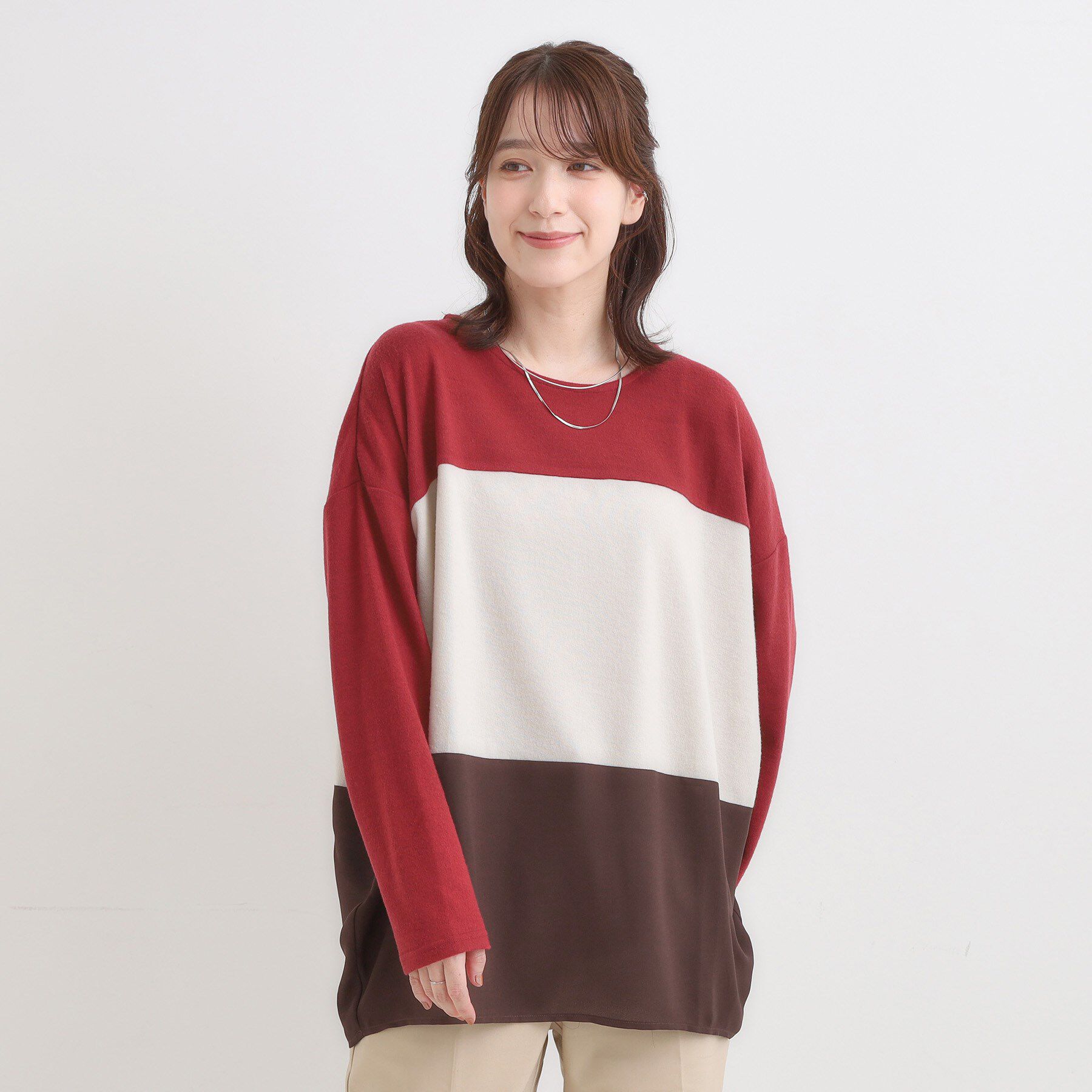 SHOO･LA･RUE「【S-LL】インしないで着られる 3段切り替えトップス」|Tシャツ・カットソー|