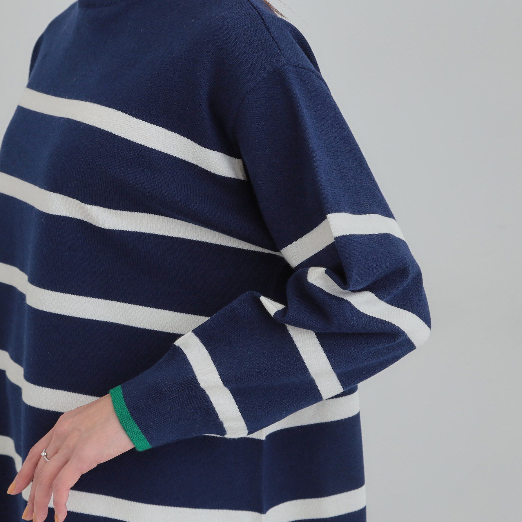 SHOO･LA･RUE「【洗濯機可/毛玉レス】春まで着られる 裾配色ボーダーニット」|ニット・セーター|