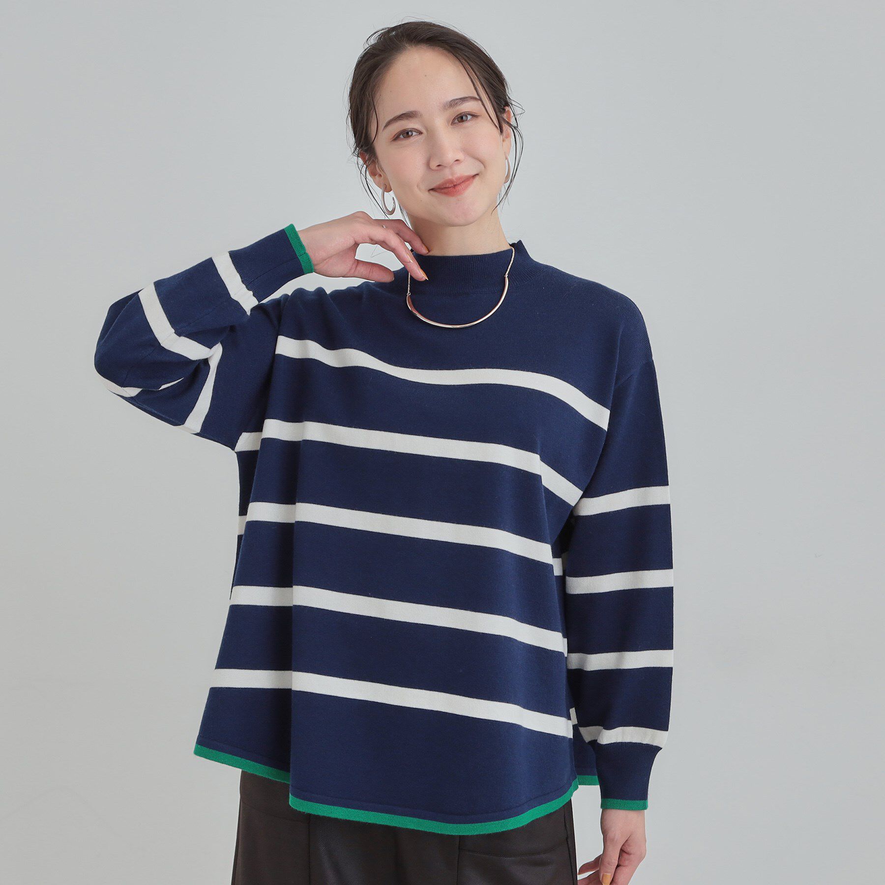 SHOO･LA･RUE「【洗濯機可/毛玉レス】春まで着られる 裾配色ボーダーニット」|ニット・セーター|