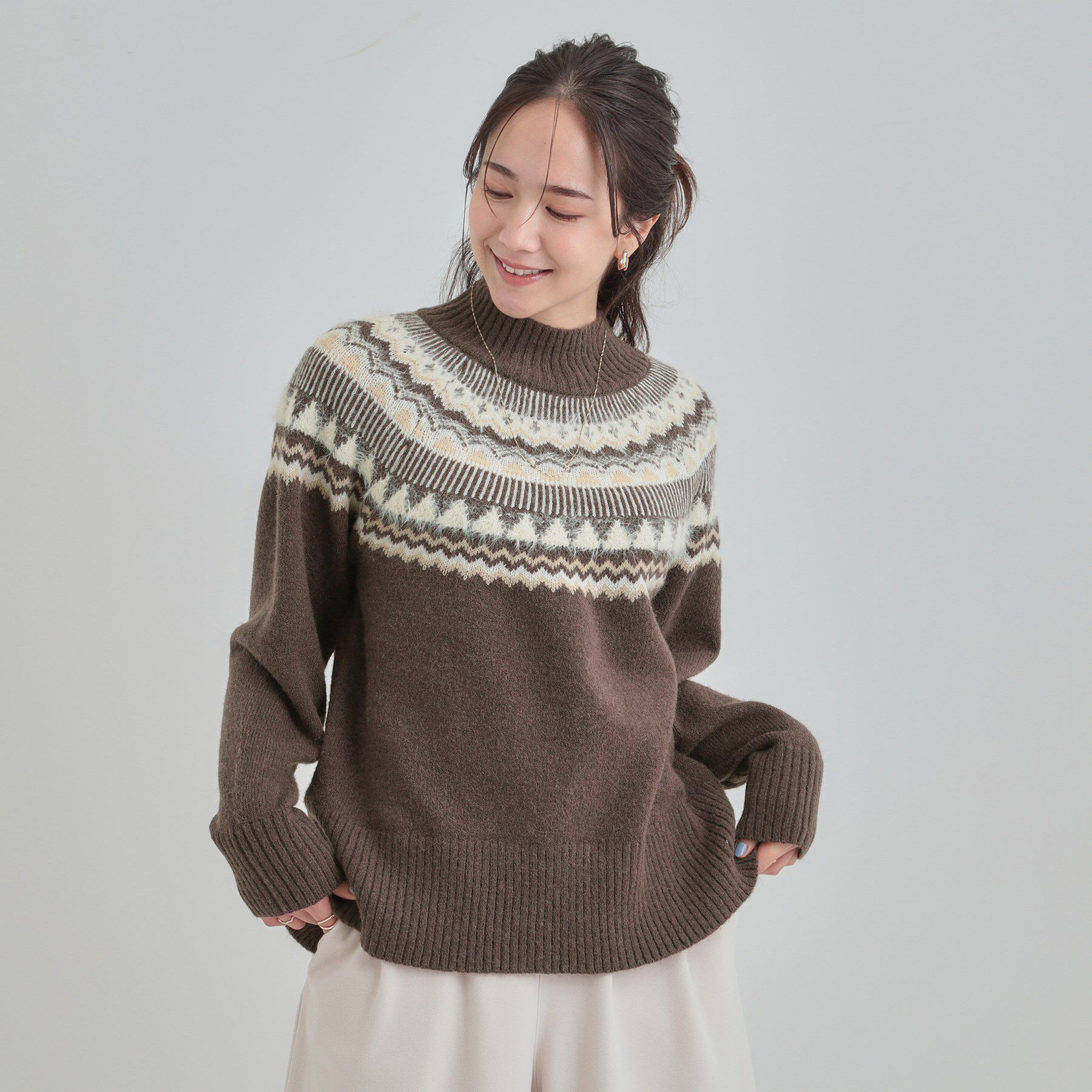 SHOO･LA･RUE「【洗濯機可/S-LL】配色が大人かわいい　フェアアイル柄求心ニット」|ニット・セーター|