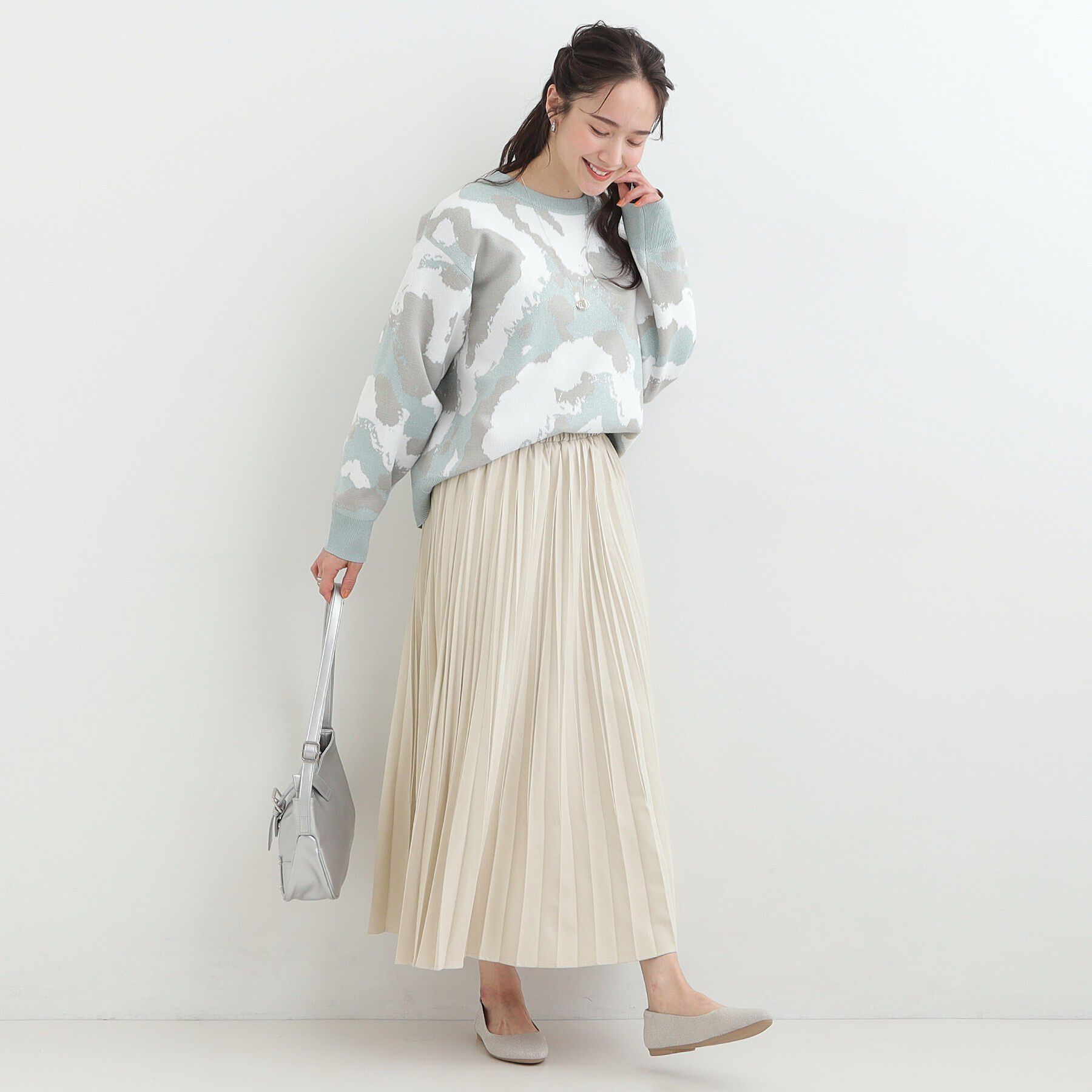 SHOO･LA･RUE「【洗濯機可/S-LL】縦ラインですっきり見せる スエードライクプリーツスカート」|スカート|