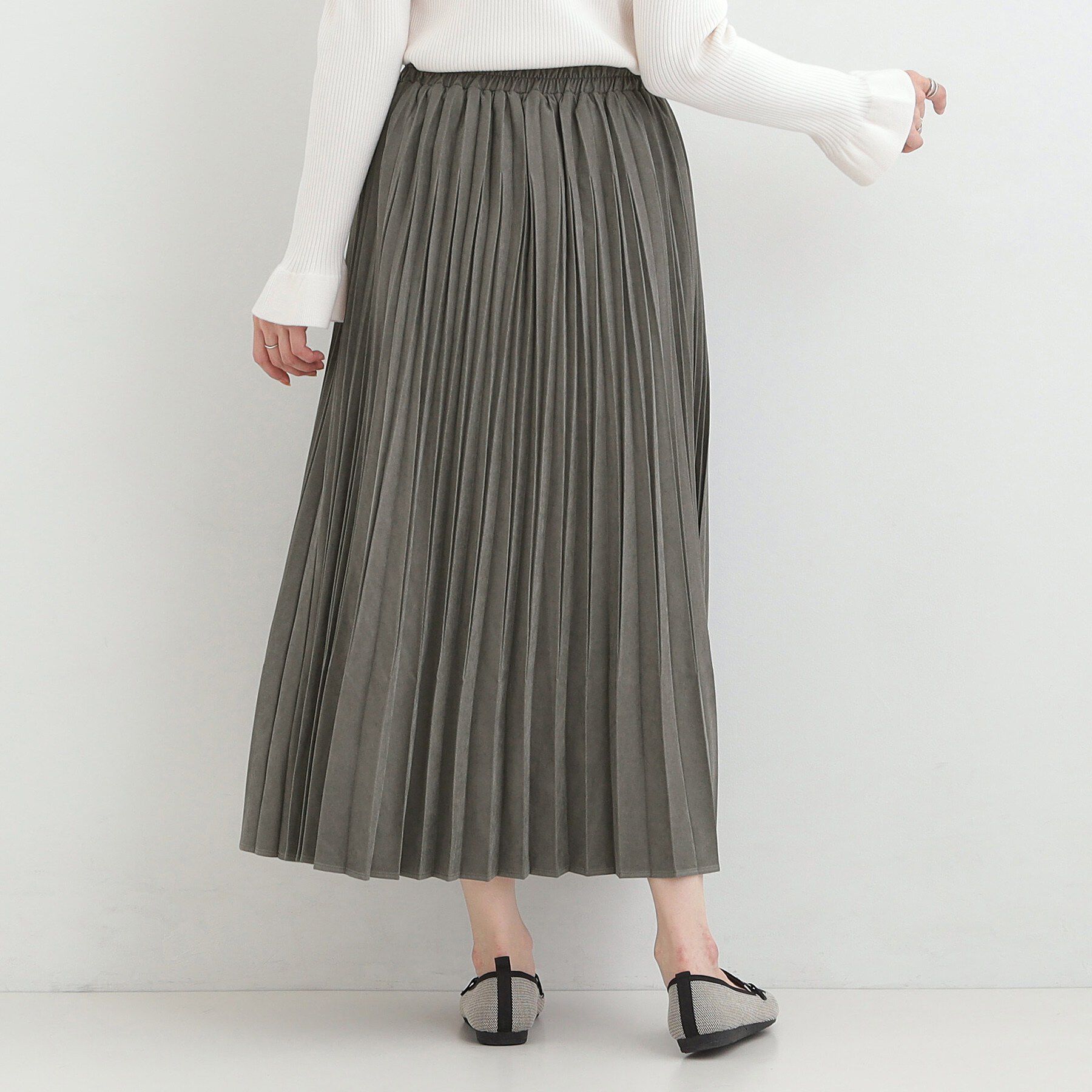 SHOO･LA･RUE「【洗濯機可/S-LL】縦ラインですっきり見せる スエードライクプリーツスカート」|スカート|