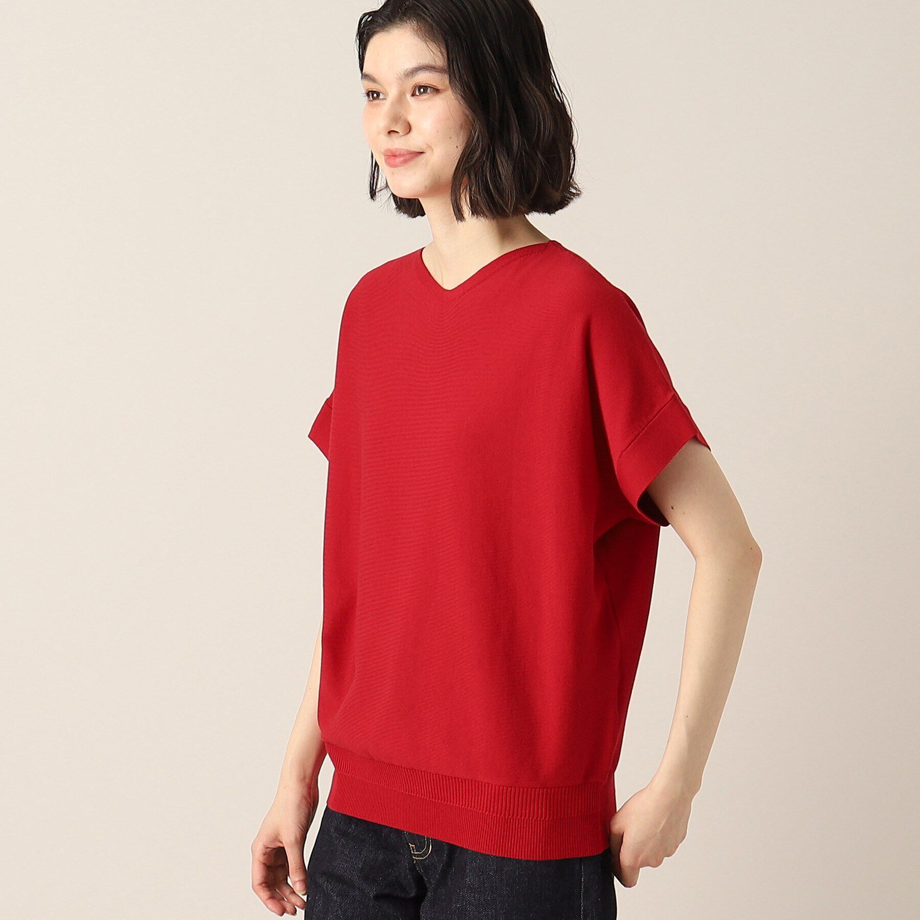 Dessin「【洗える】浅Vネックフレンチスリーブニット」|ニット・セーター|