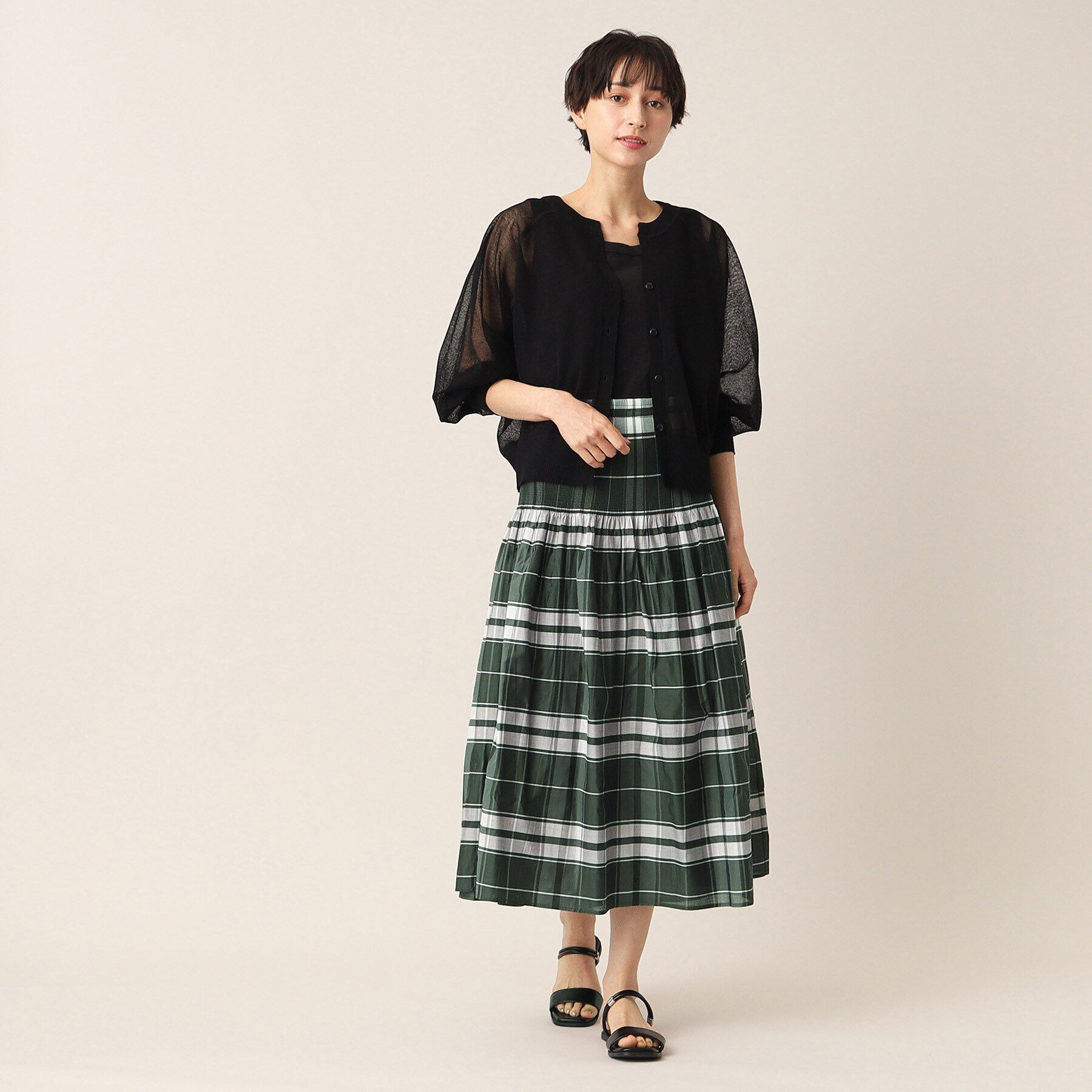 Dessin「【ウエストゴム・洗える】リバーシブルシャーリングスカート」|スカート|