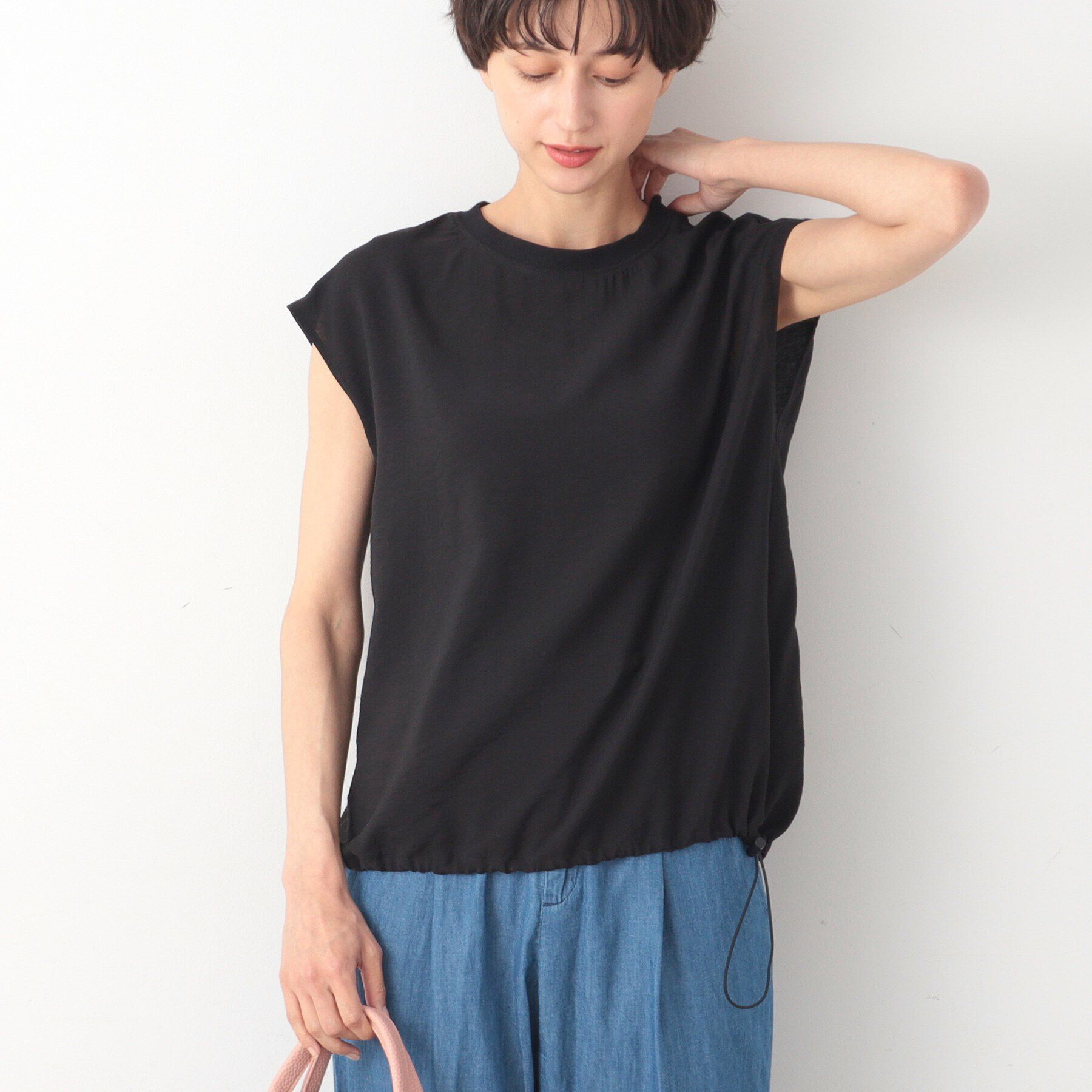 Dessin「【洗える】ドローコード付きリブ襟ブラウス（XS～L）」|シャツ・ブラウス|