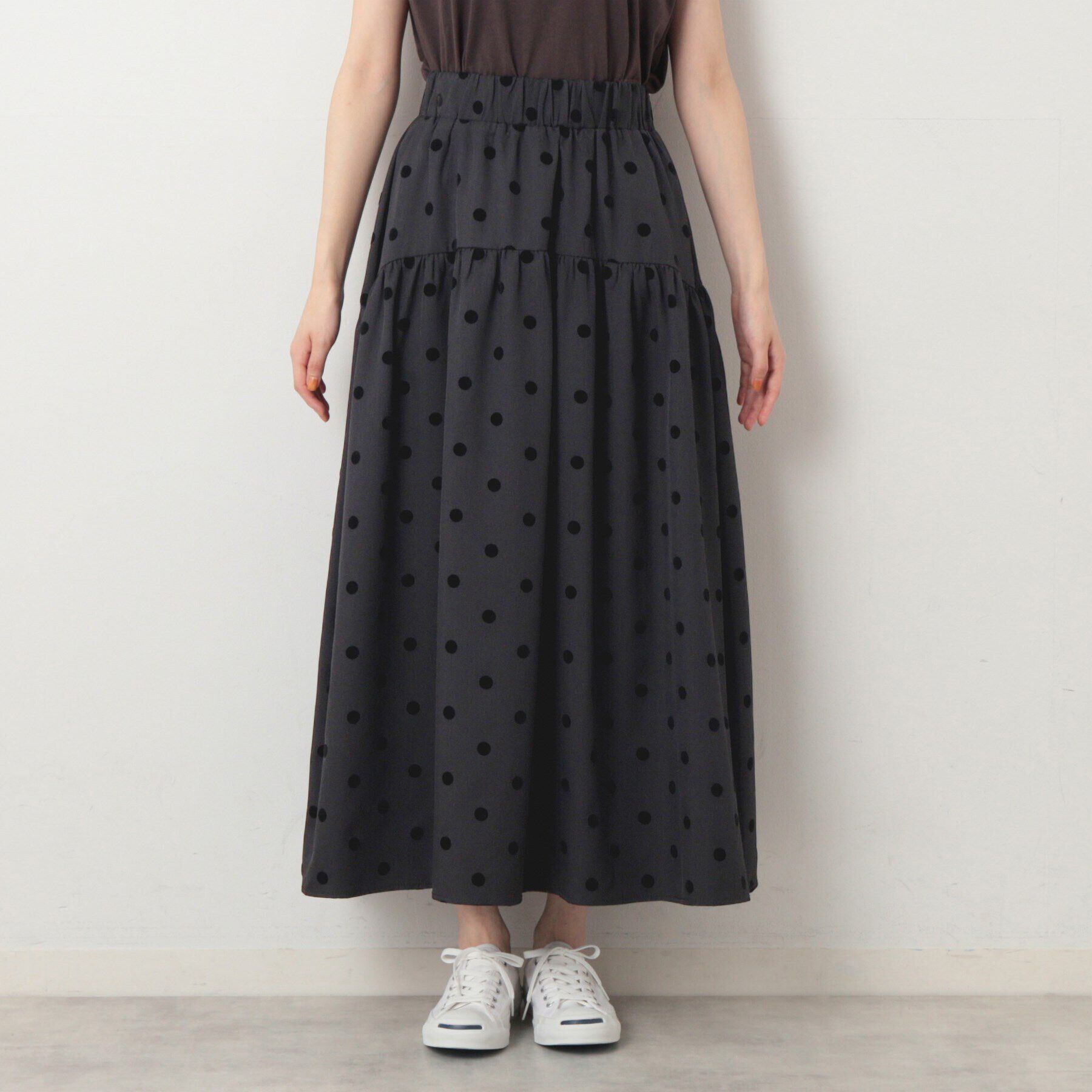 Dessin「【ウエストゴム・洗える】フロッキードットティアードスカート」|スカート|