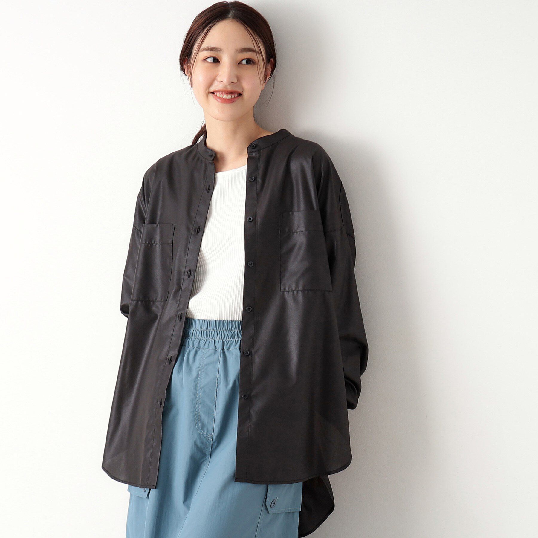 Dessin「微光沢バンドカラーシャツ」|シャツ・ブラウス|ブラック(019)