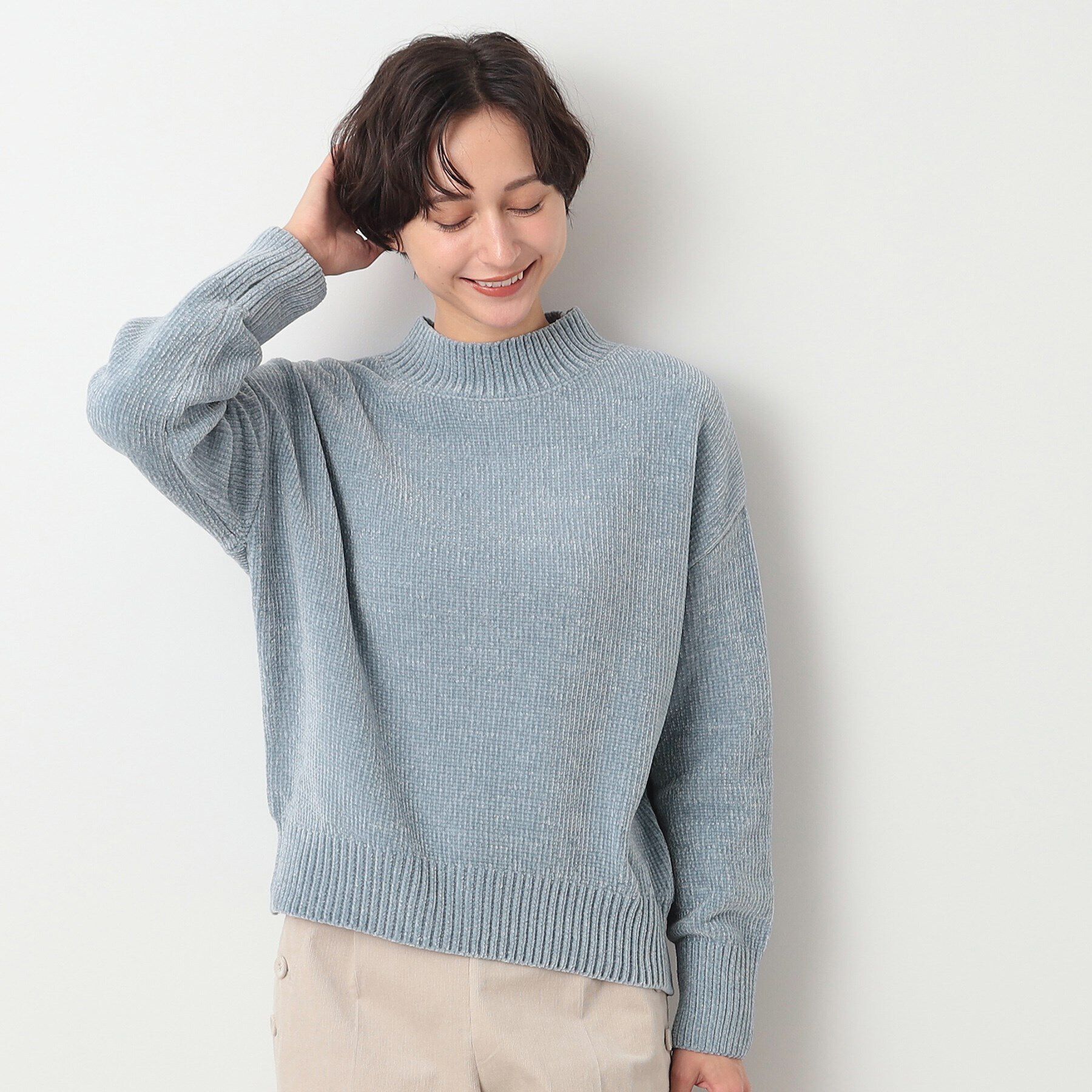 Dessin「【洗える・4サイズ展開・トレンド】ハイネックベロアモールニット（XS～L）」|ニット・セーター|