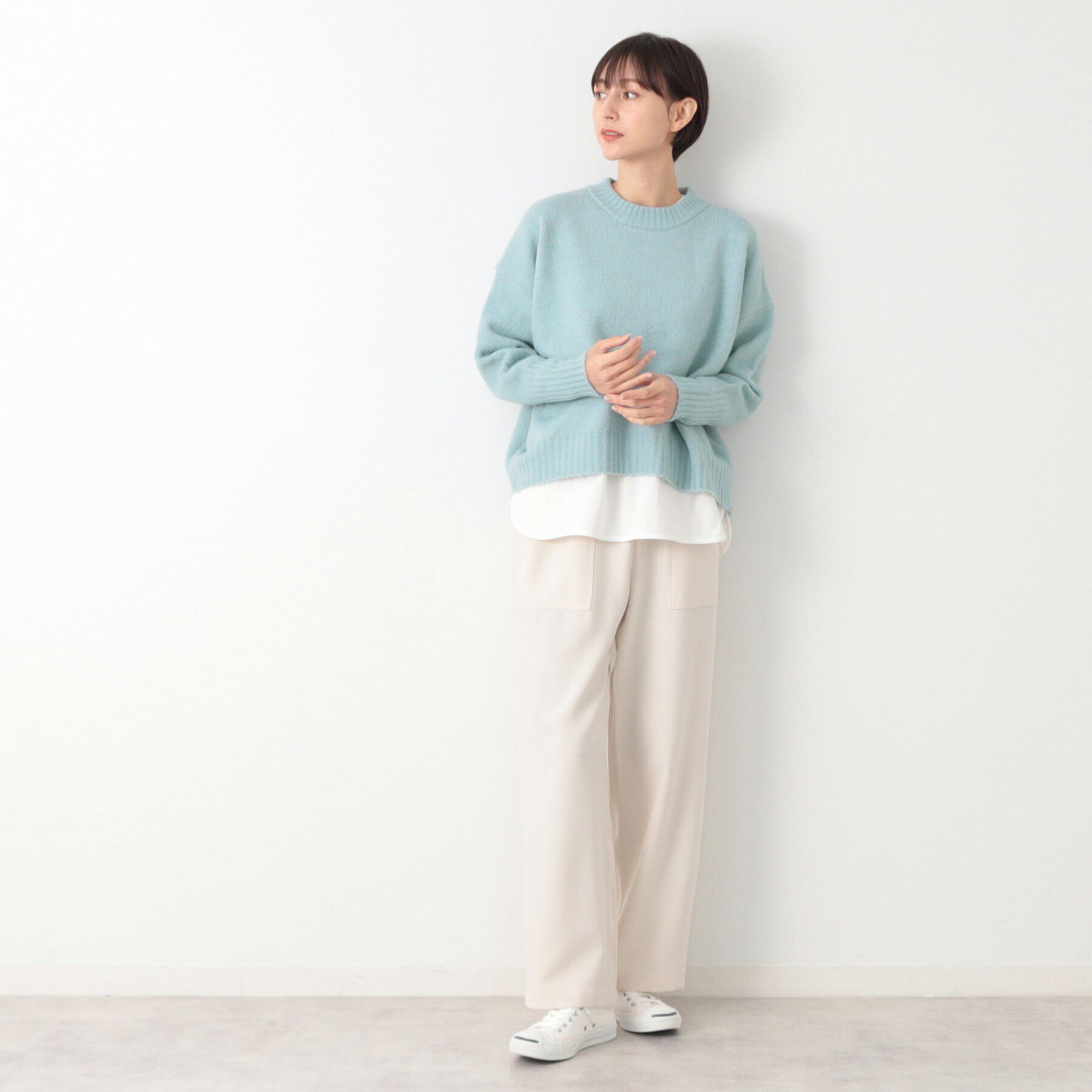 Dessin「【洗える】ショート丈ワイドクルーネックニット（XS～L）」|ニット・セーター|