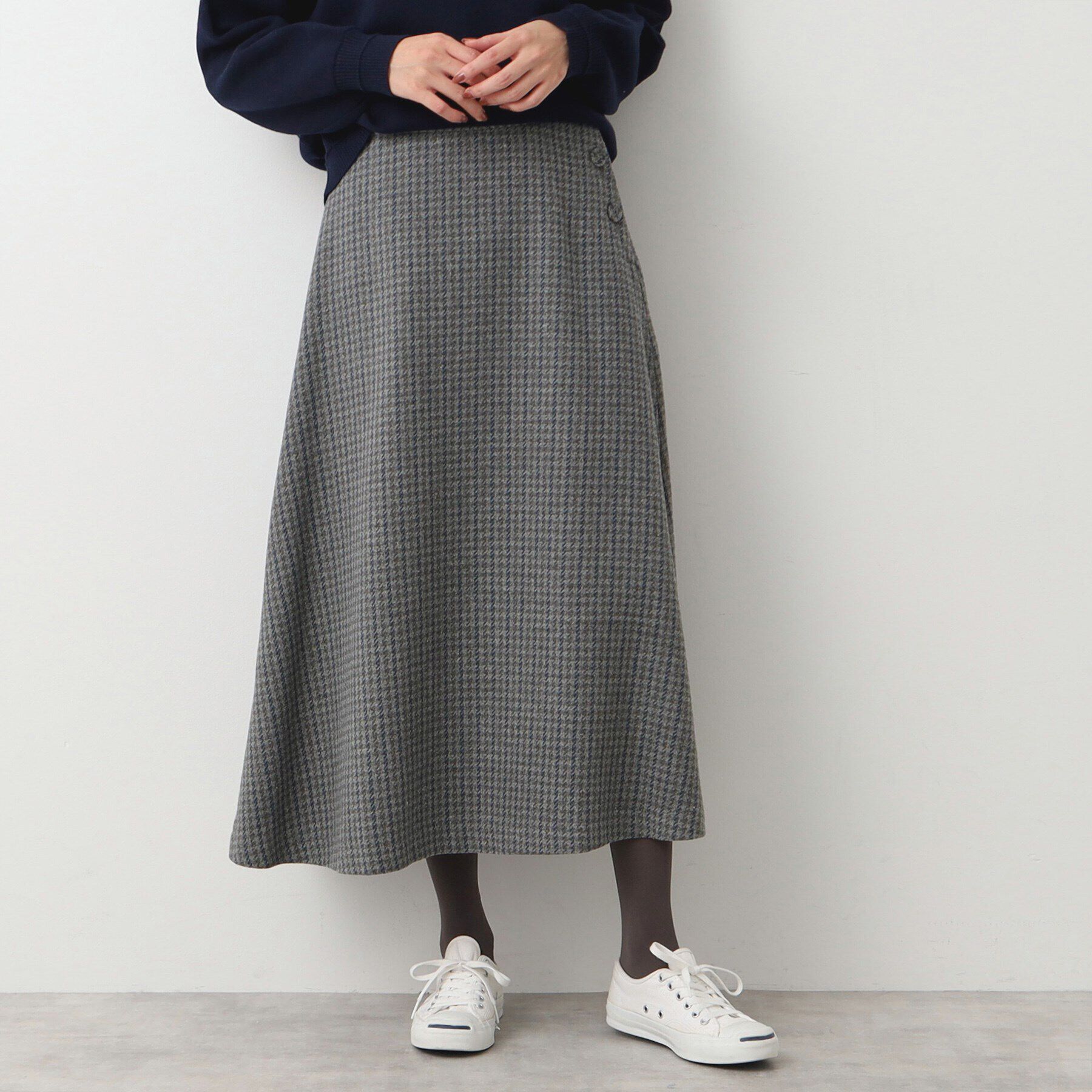 Dessin「【洗える・4サイズ展開】サイドボタン付きチェック柄フレアースカート（XS～L）」|スカート|