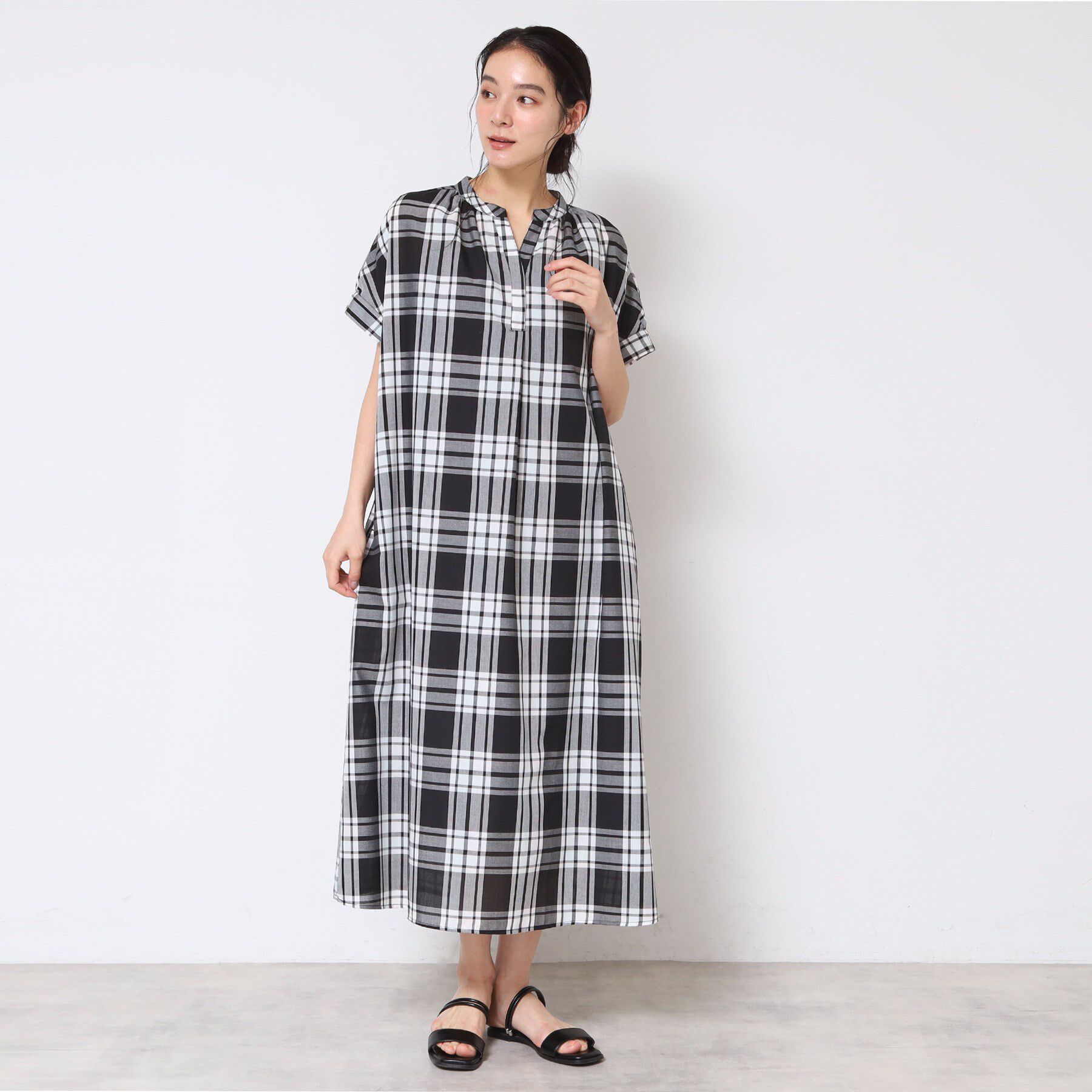 Dessin「【洗える】映えチェック柄スキッパ―ワンピース」|ワンピース|