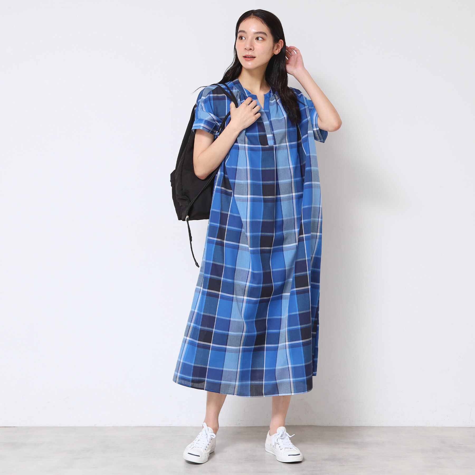 Dessin「【洗える】映えチェック柄スキッパ―ワンピース」|ワンピース|