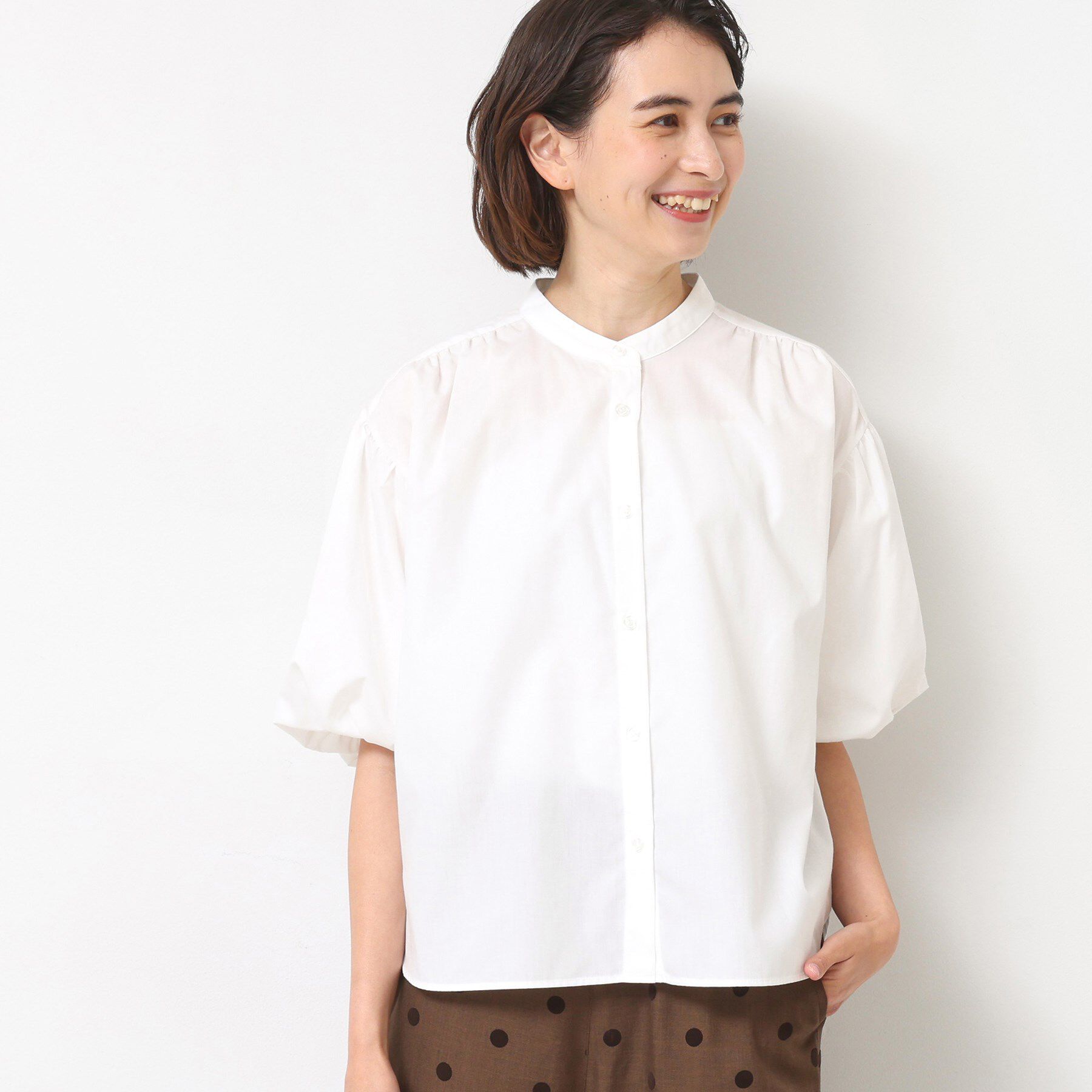 Dessin「【洗える】バルーンスリーブバッグギャザーブラウス」|シャツ・ブラウス|ホワイト(002)