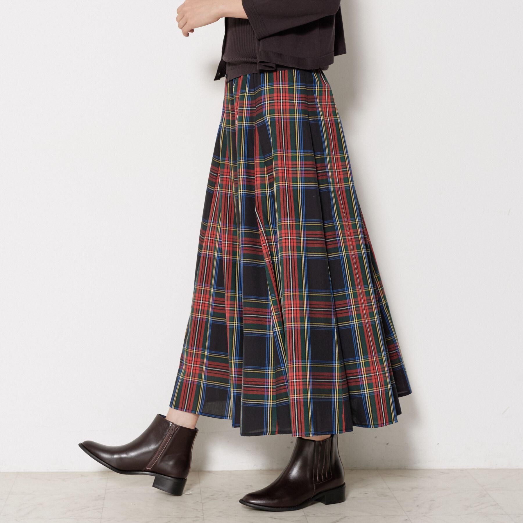 Dessin「【ウエストゴム/洗える】映えチェック柄スカート（XS~L）」|スカート|ブラック(219)