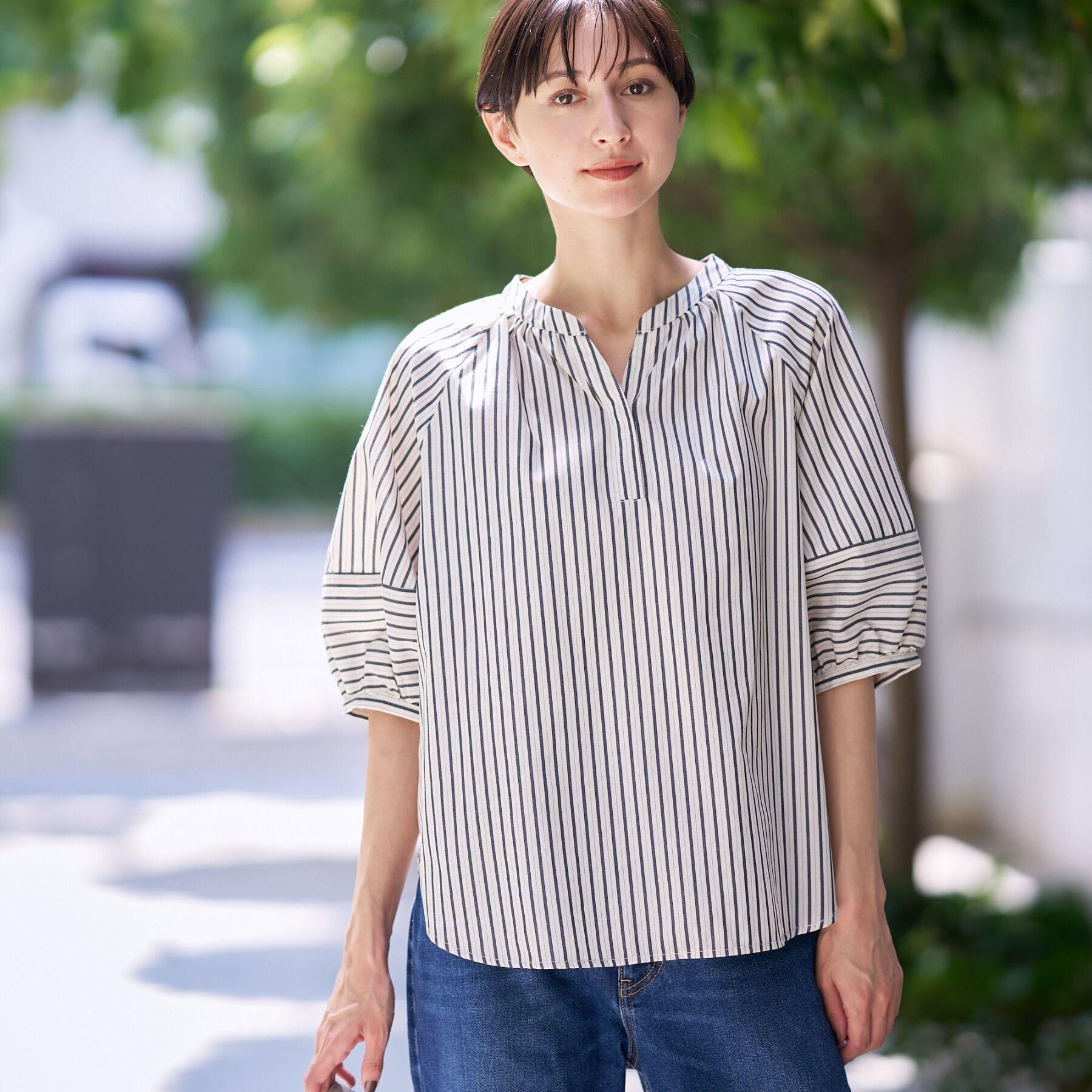 Dessin「【洗える/五分袖】ランタンスリーブスキッパーネックブラウス」|シャツ・ブラウス|