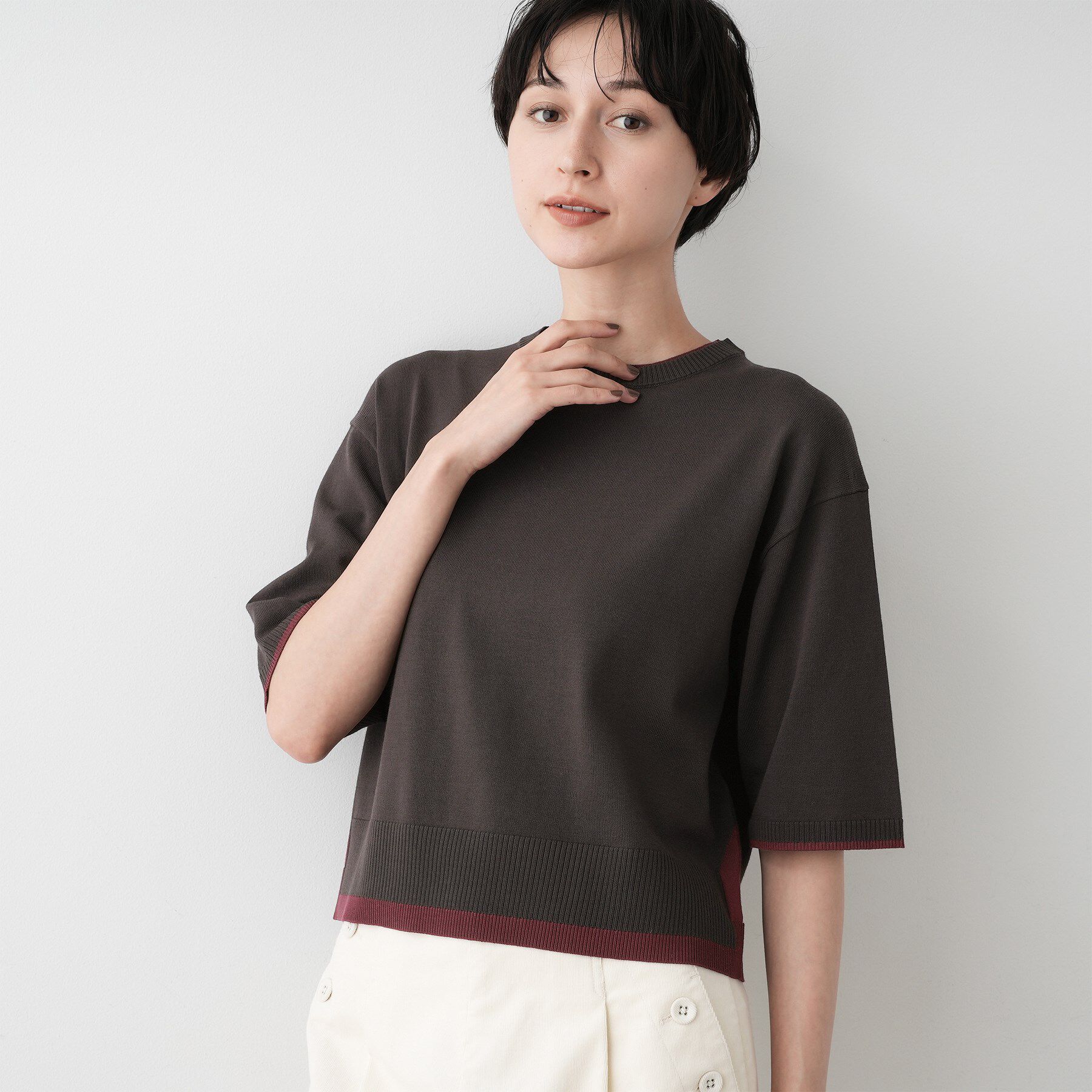 Dessin「【洗える】バイカラーショート丈ニット」|ニット・セーター|