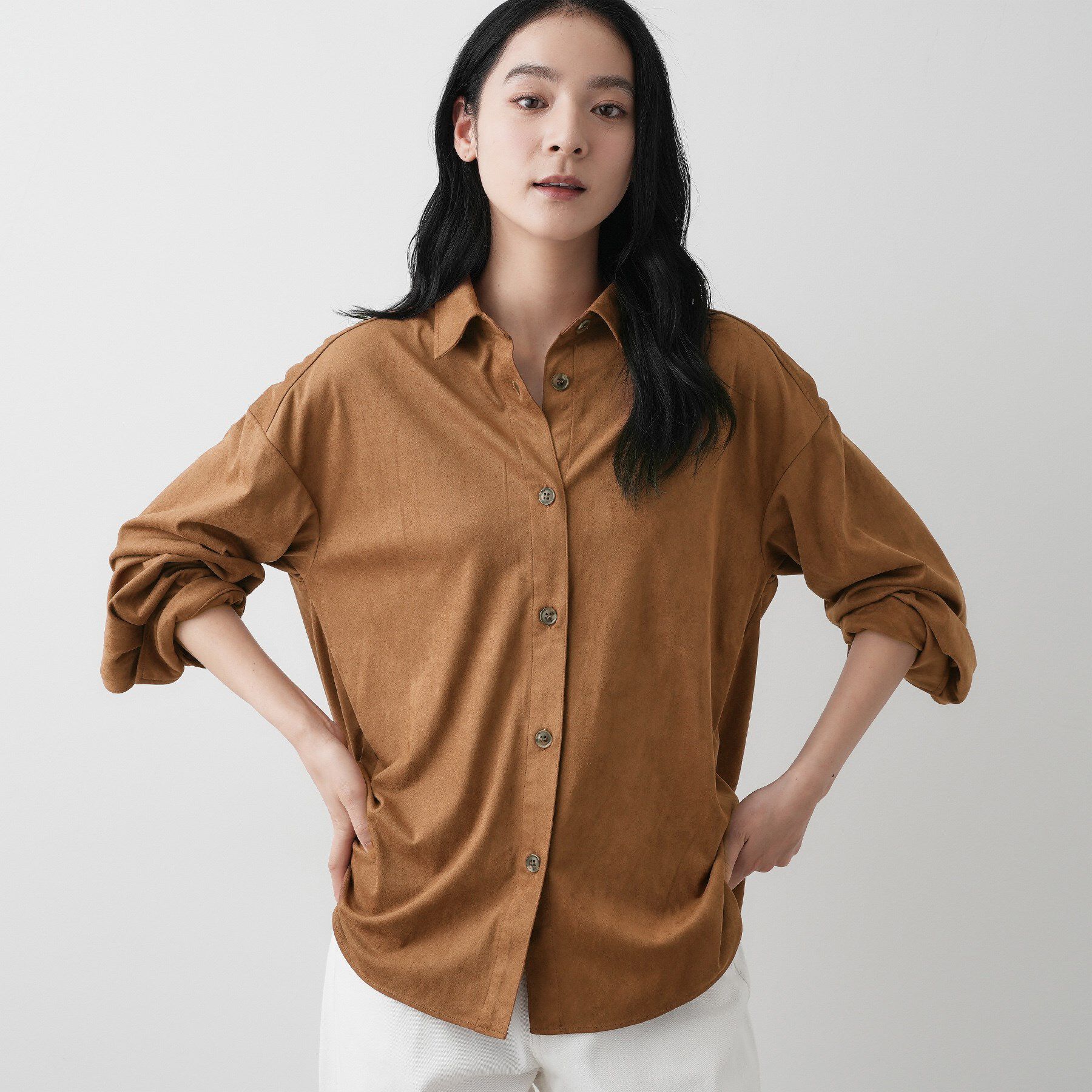 Dessin「【洗える】ストレッチスウェードライクシャツ」|シャツ・ブラウス|