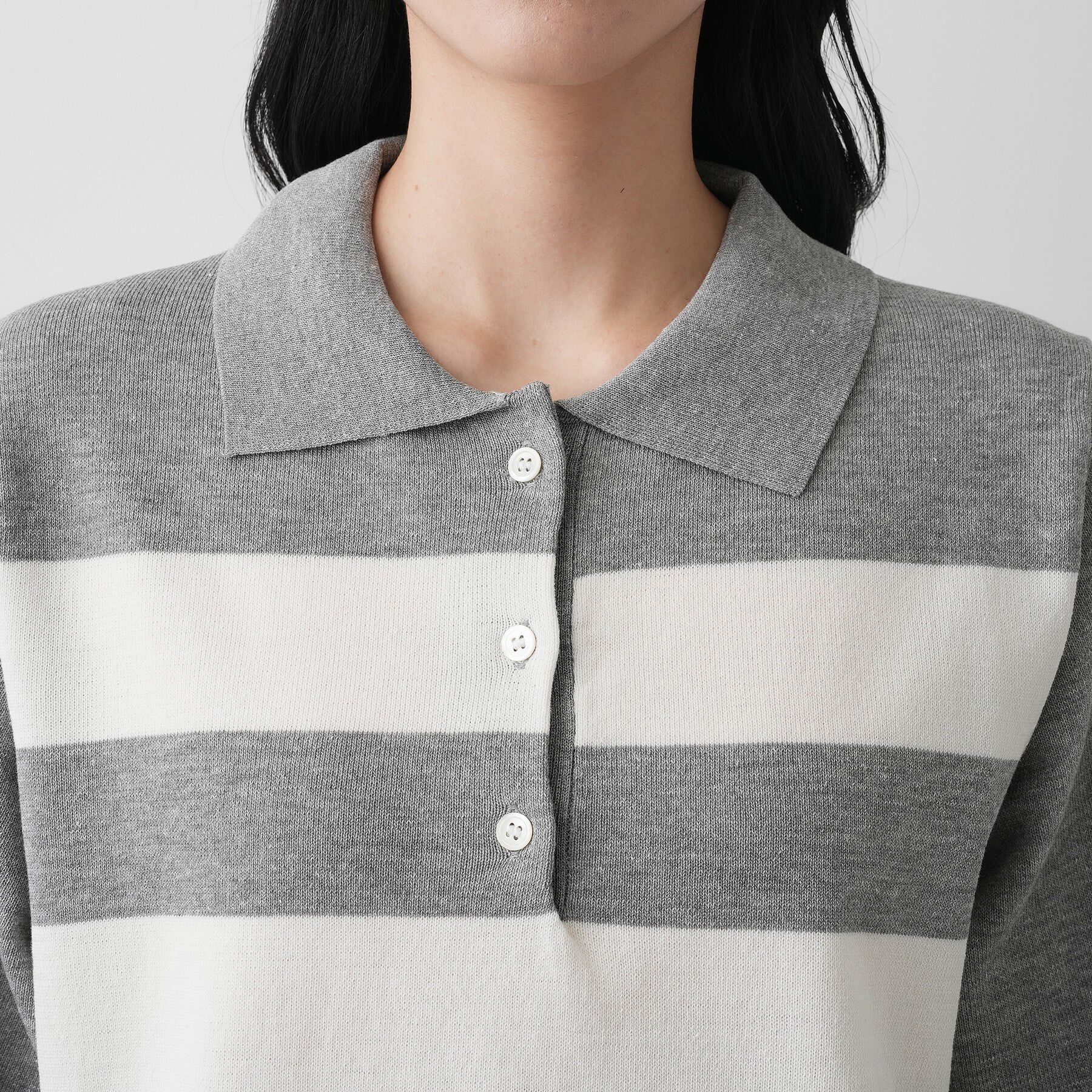 Dessin「【ユニセックス/洗える】ボーダーニットポロシャツ」|ニット・セーター|