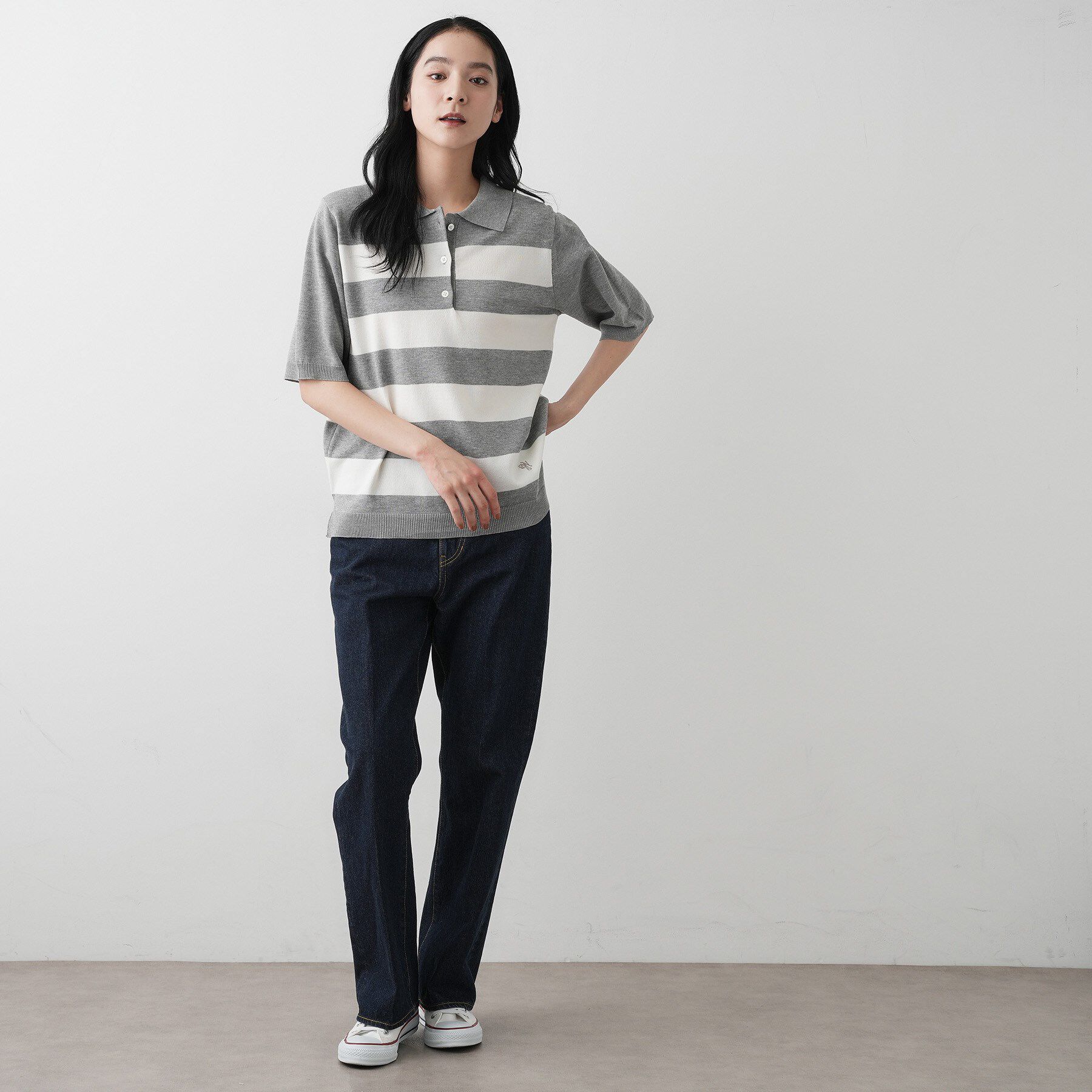 Dessin「【ユニセックス/洗える】ボーダーニットポロシャツ」|ニット・セーター|