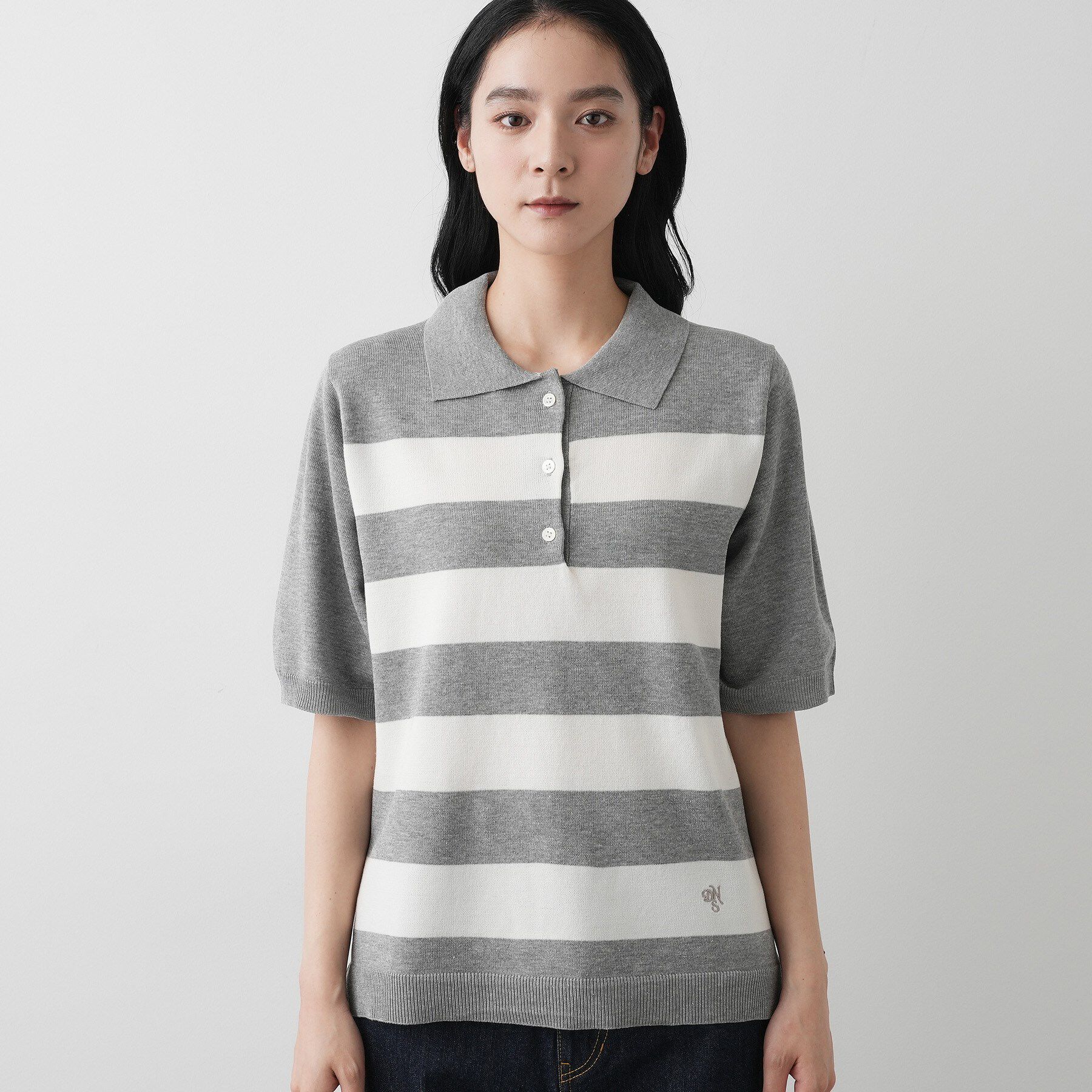 Dessin「【ユニセックス/洗える】ボーダーニットポロシャツ」|ニット・セーター|
