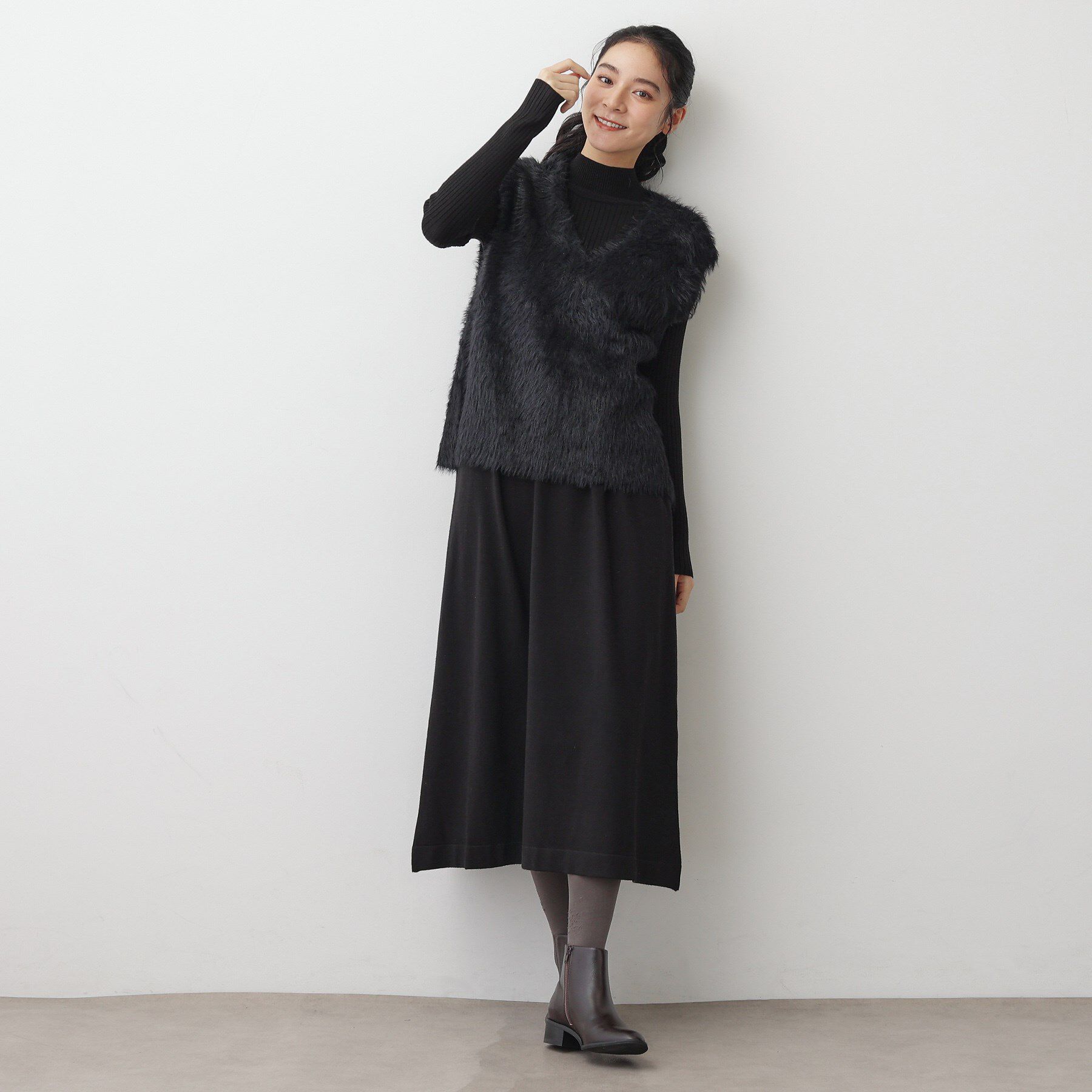 Dessin「【2点セット・洗える】シャギーベストニットワンピース」|スーツ|