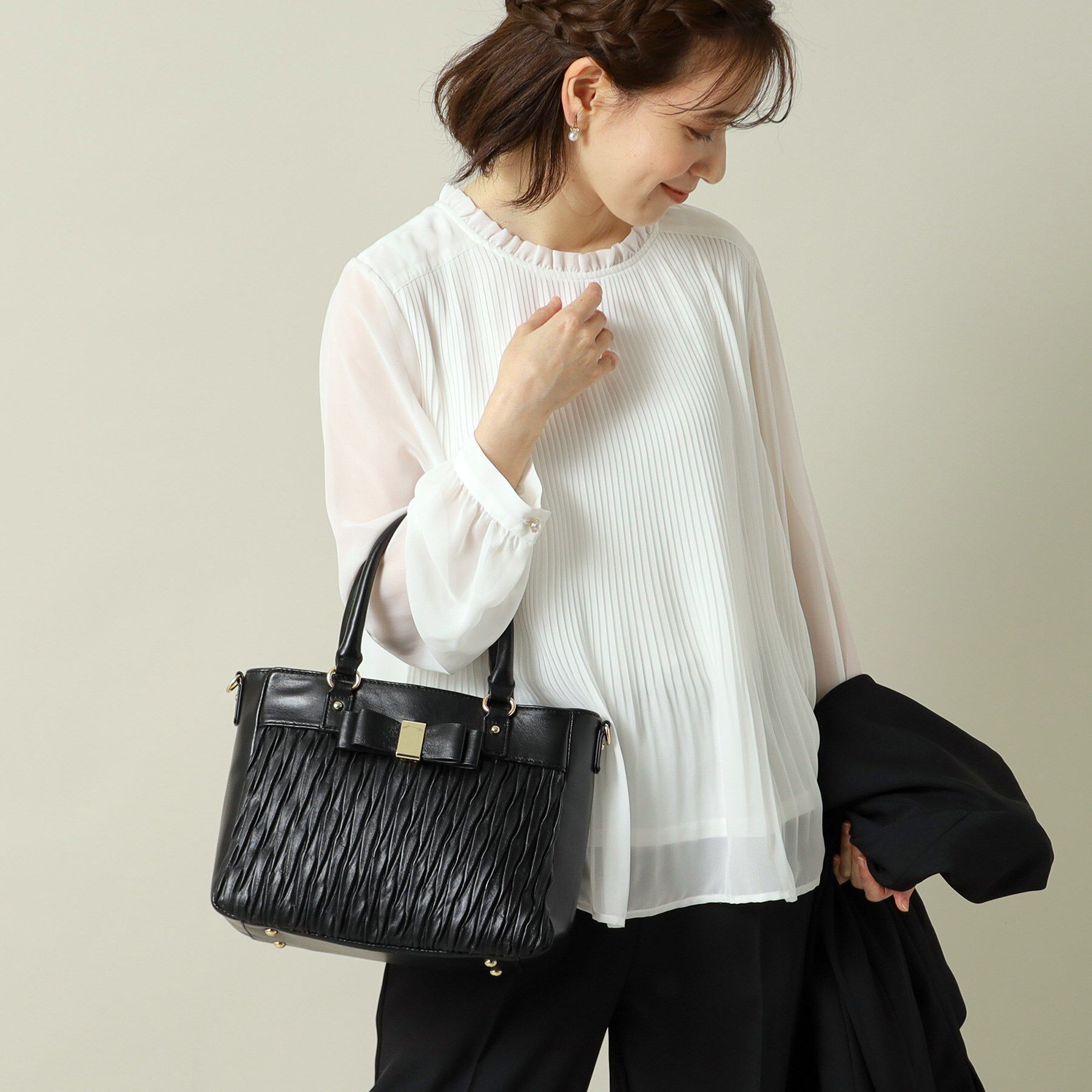 ITS&rsquo;DEMO「【2WAY】リボンプリーツミニトート」|ハンドバッグ|