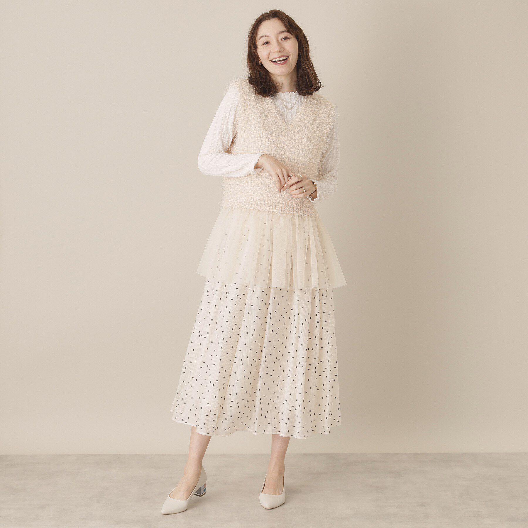 ITS&rsquo;DEMO「【手洗い可】ニット&times;チュールジレ」|ベスト・ジレ|