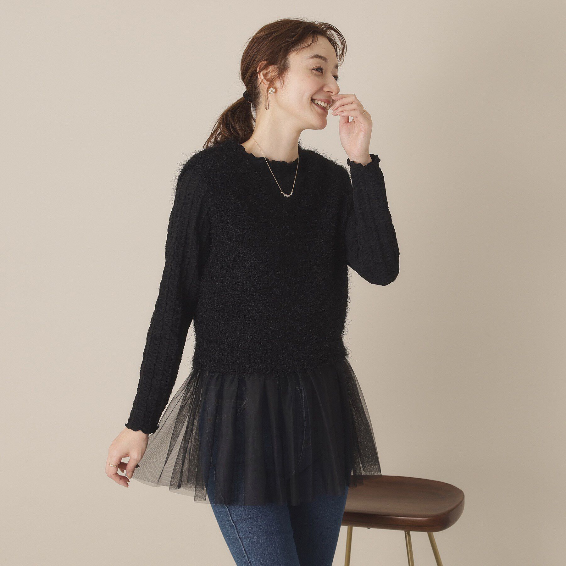 ITS&rsquo;DEMO「【手洗い可】ニット&times;チュールジレ」|ベスト・ジレ|