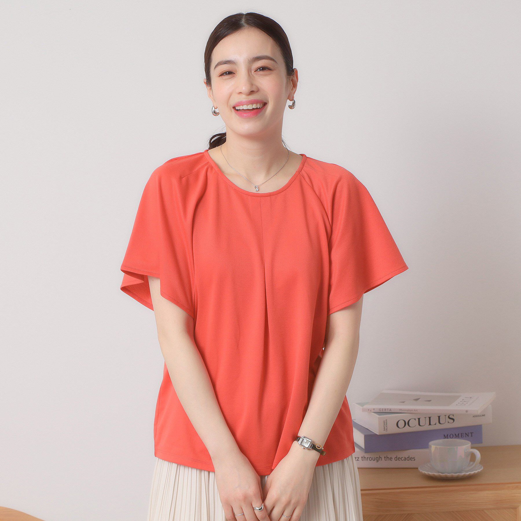 ITS&rsquo;DEMO「【吸水速乾／洗濯機OK／洗濯後しわになりにくい】カットミラノタックプルオーバー」|Tシャツ・カットソー|レッド(061)