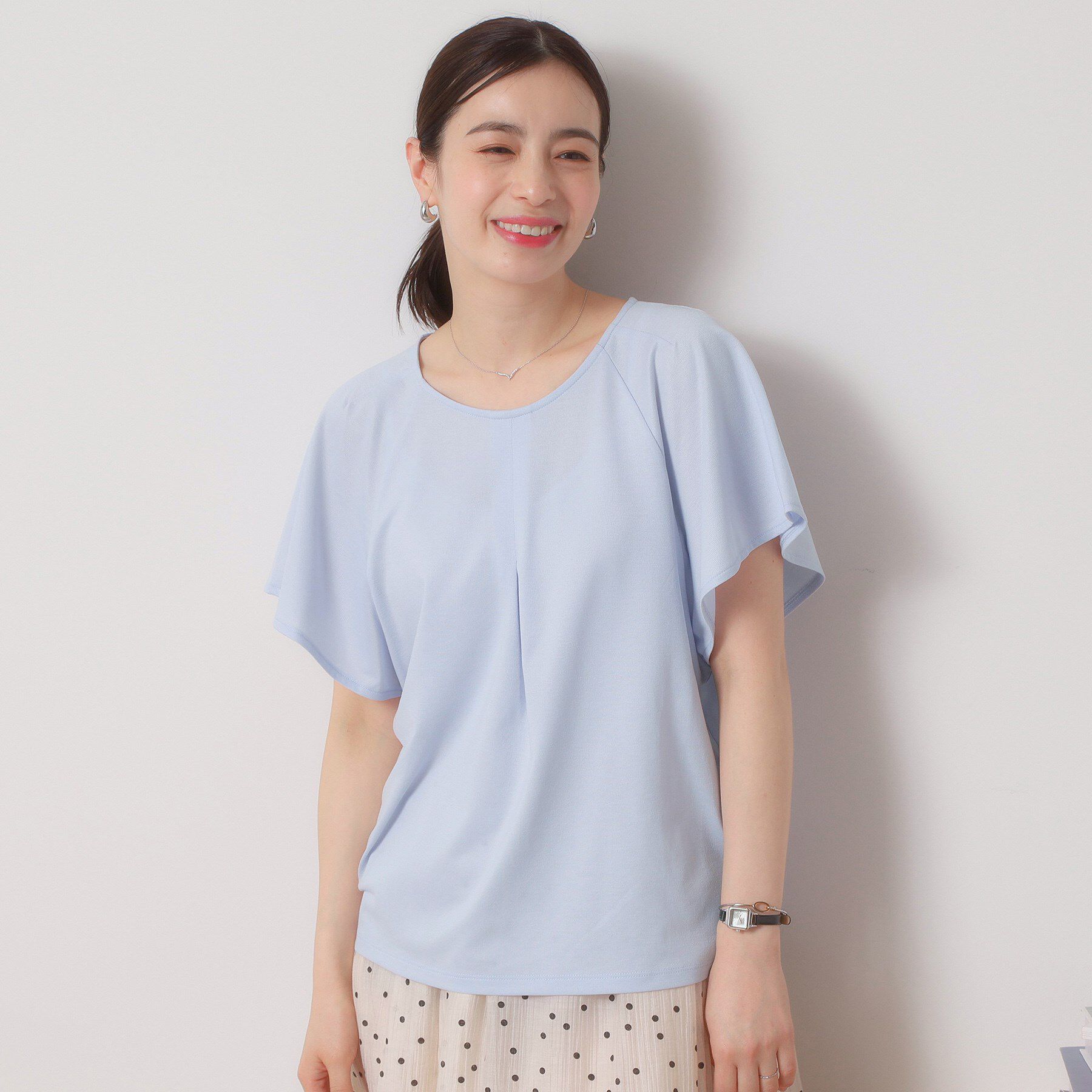 ITS&rsquo;DEMO「【吸水速乾／洗濯機OK／洗濯後しわになりにくい】カットミラノタックプルオーバー」|Tシャツ・カットソー|サックスブルー(09