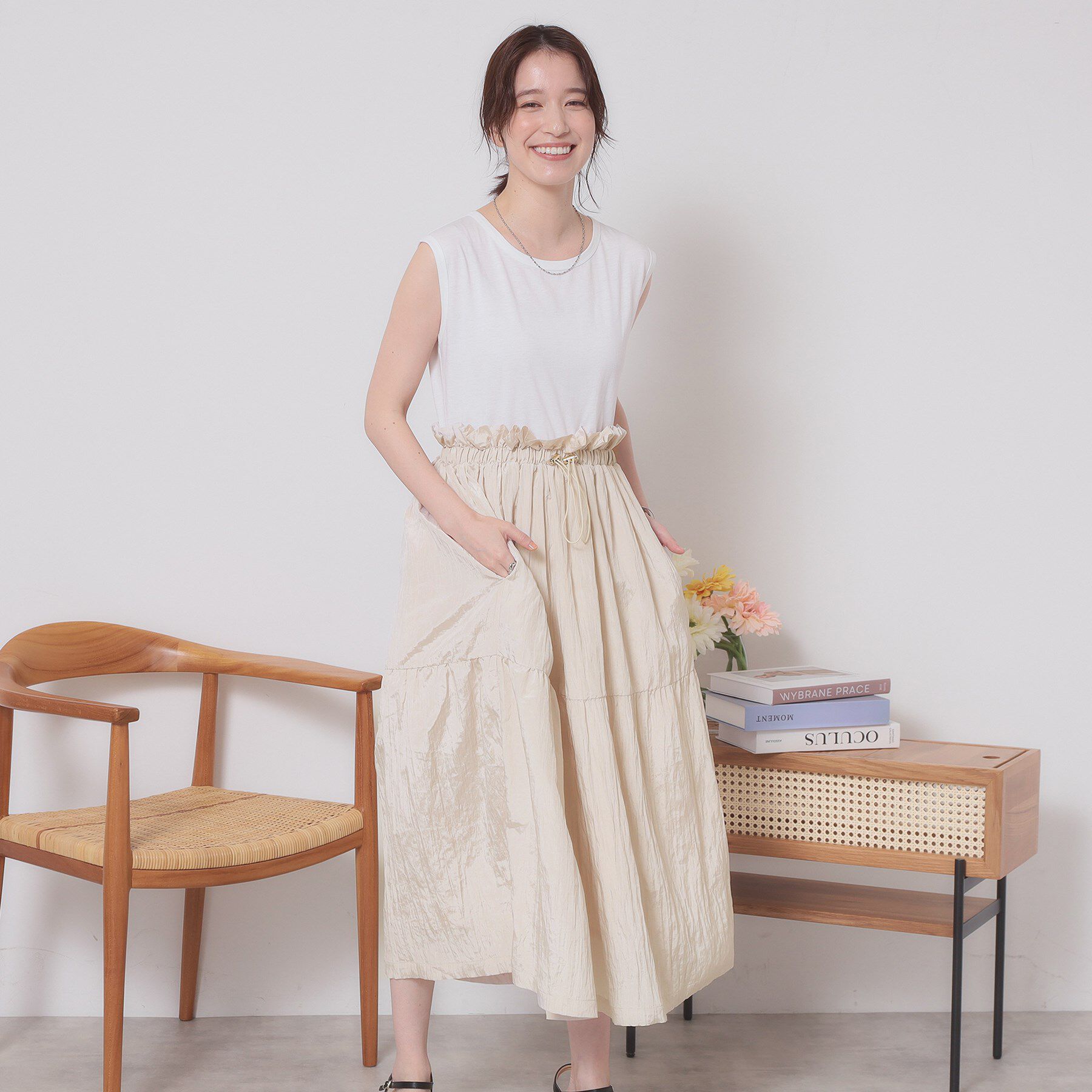 ITS&rsquo;DEMO「【ウエストゴム／洗濯機OK】異素材コンビワンピース」|ワンピース|