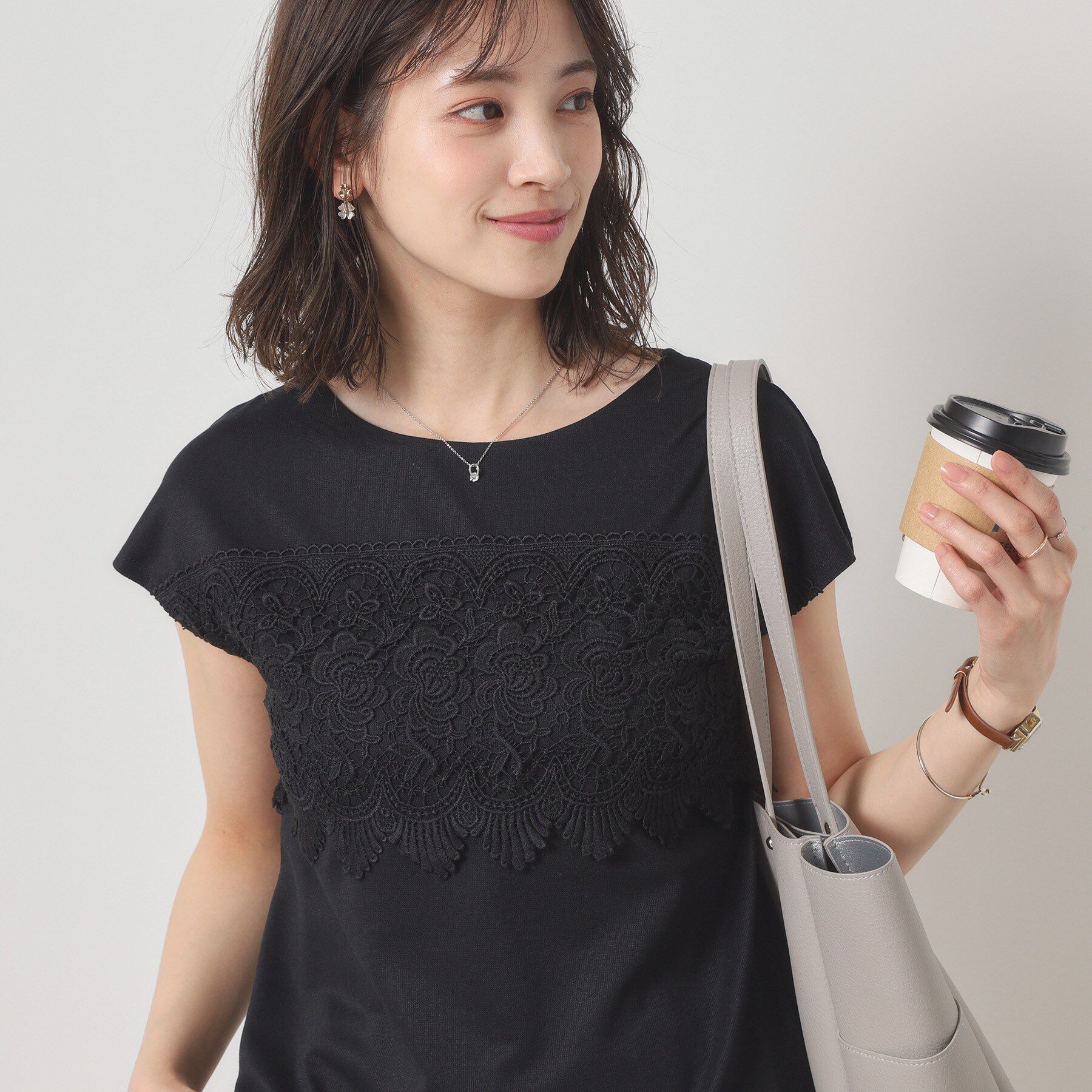 ITS&rsquo;DEMO「【吸水速乾／手洗い可／洗濯後しわになりにくい】カットミラノフロントレーストップス」|Tシャツ・カットソー|