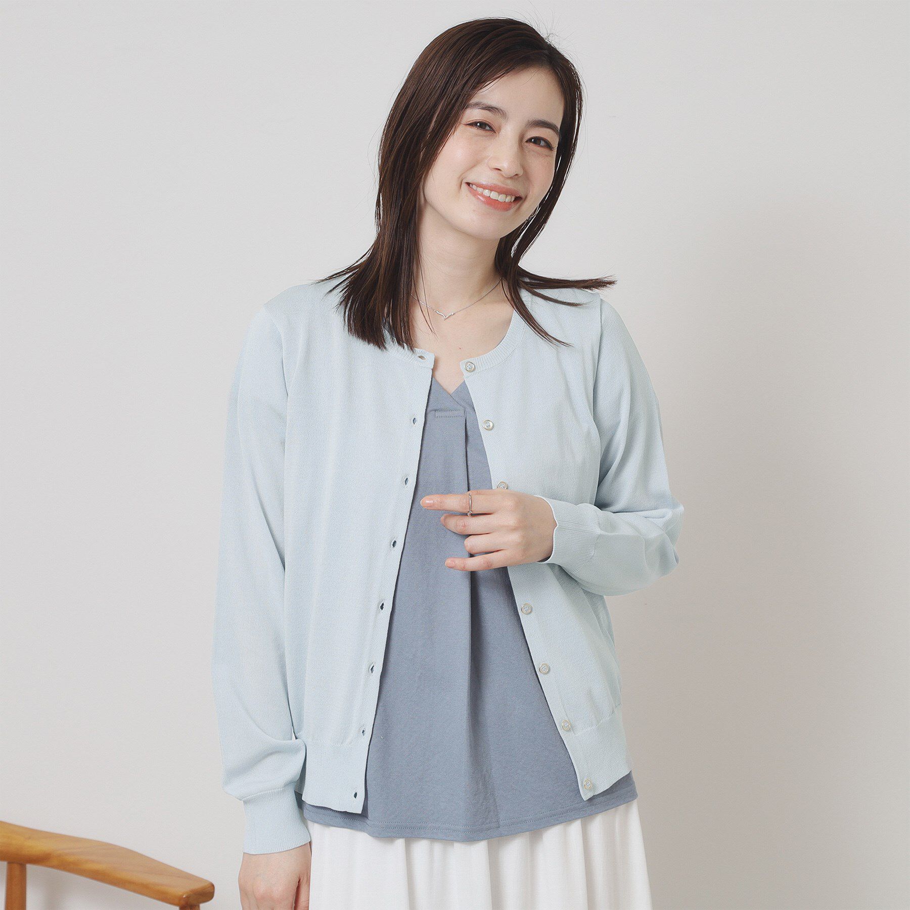 ITS&rsquo;DEMO「【UV／冷感／毛玉防止／手洗い可／M・L展開】クルーニットカーディガン」|カーディガン|サックスブルー(09