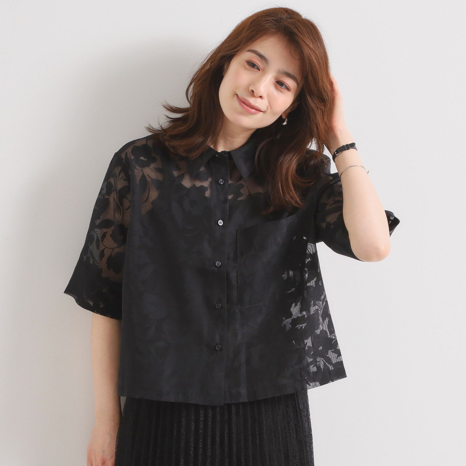 ITS&rsquo;DEMO「【手洗い可】花柄シアーシャツ」|シャツ・ブラウス|ブラック(019)