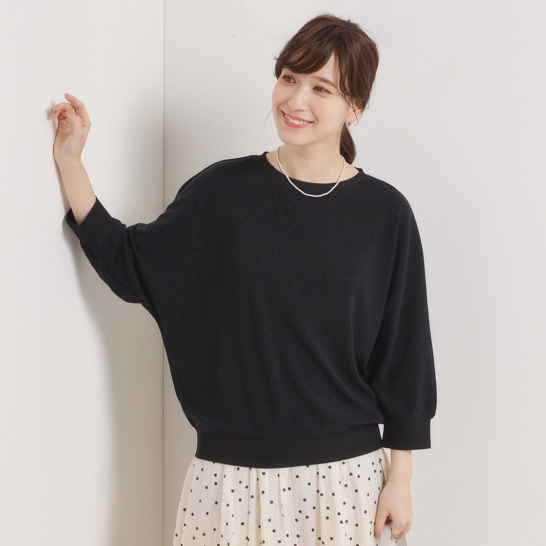 ITS&rsquo;DEMO「【手洗い可】ラメポンチドルマントップス」|Tシャツ・カットソー|ブラック(019)