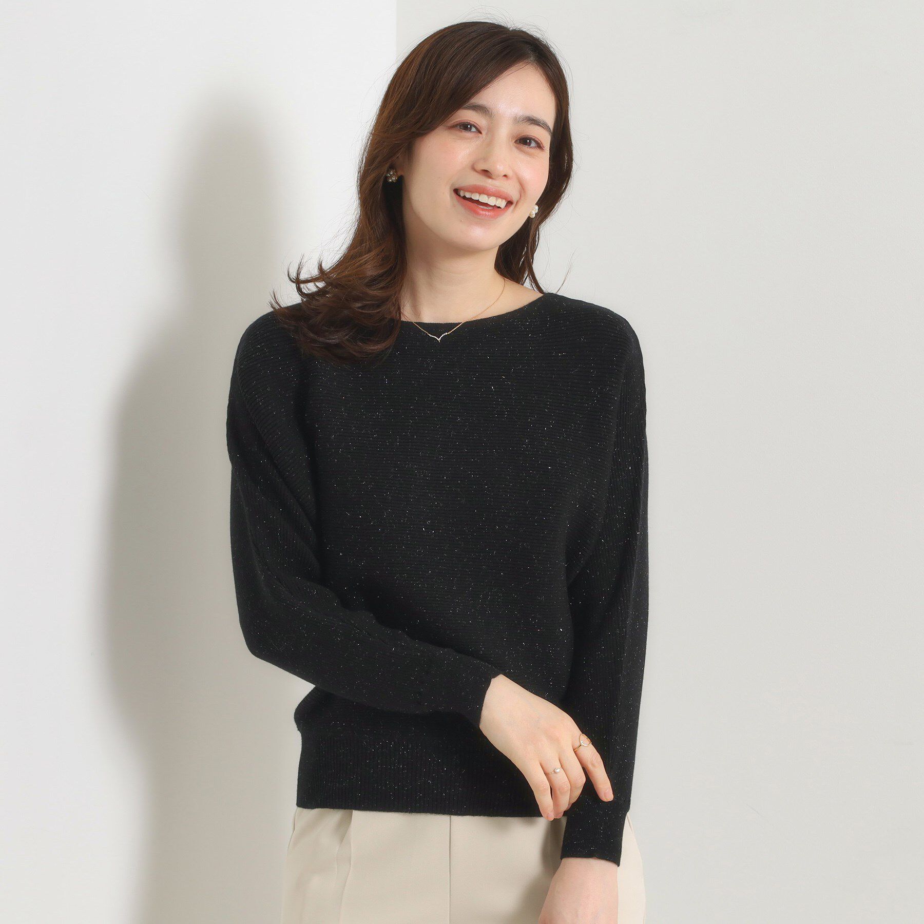 ITS&rsquo;DEMO「【手洗い可】アンジェリーナラメリブドルマンニット」|ニット・セーター|ブラック(019)