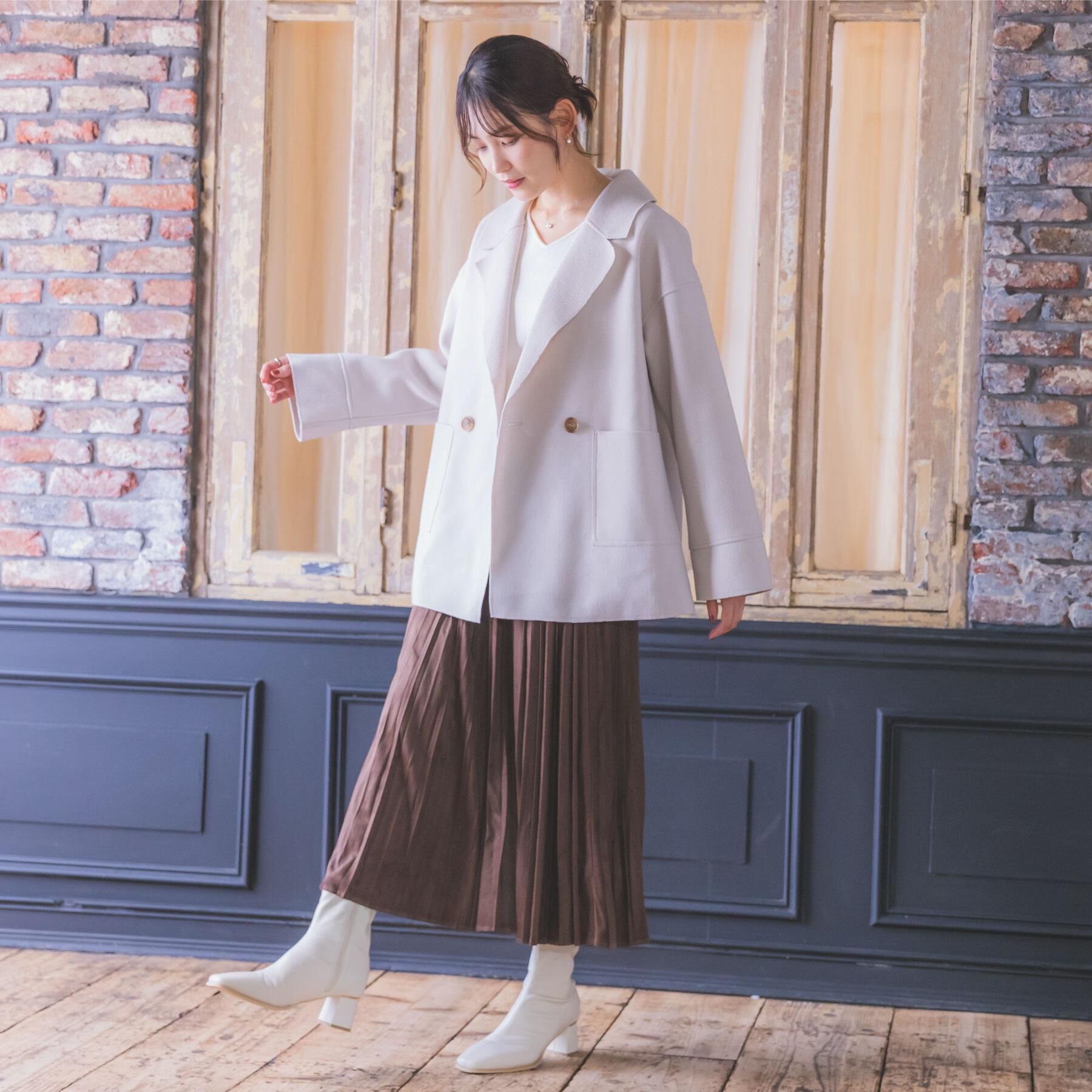 ITS&rsquo;DEMO「裏リブミディ丈ダブルコート」|チェスターコート|