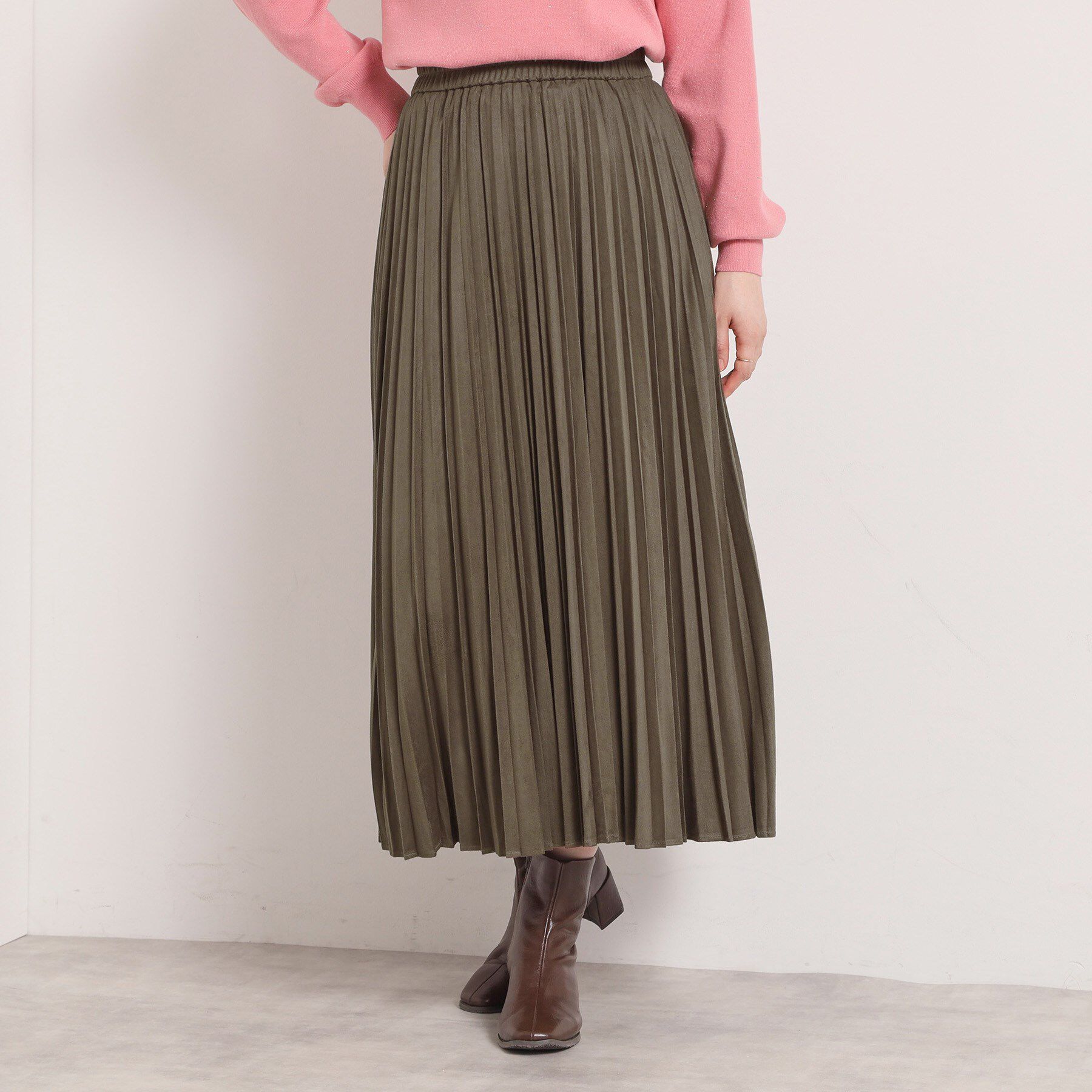 ITS&rsquo;DEMO「【手洗い可/ウエストゴム】フェイクスエードプリーツスカート」|スカート|ブラウン(044)