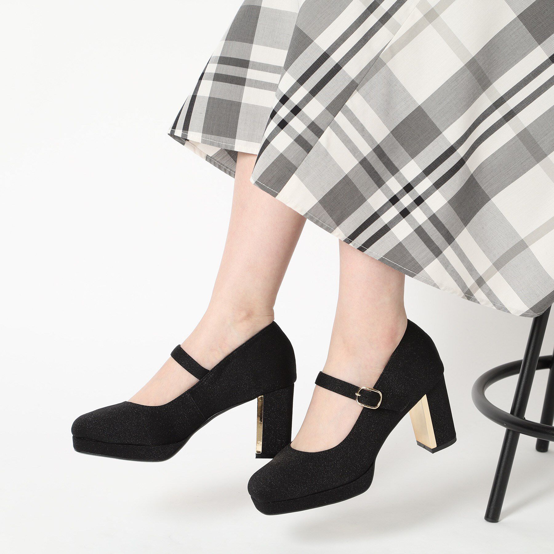 ESPERANZA「メッキプレートヒールストラップパンプス」|パンプス|