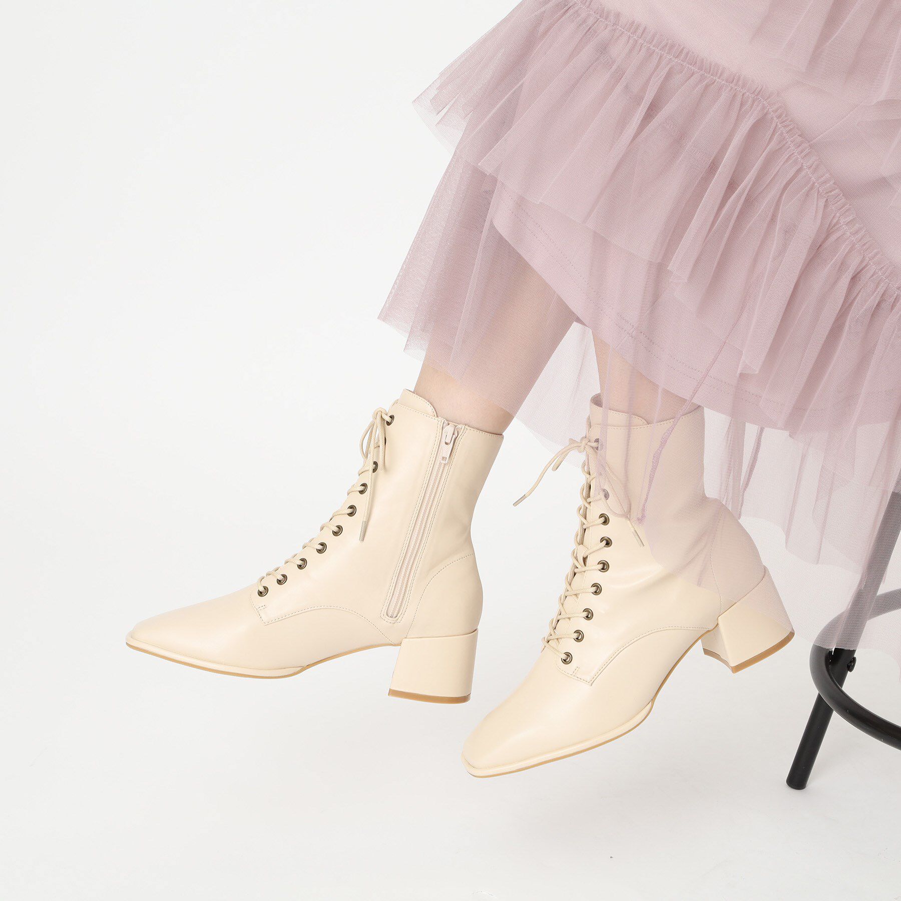ESPERANZA「レースアップミドルヒールブーツ」|ショートブーツ|