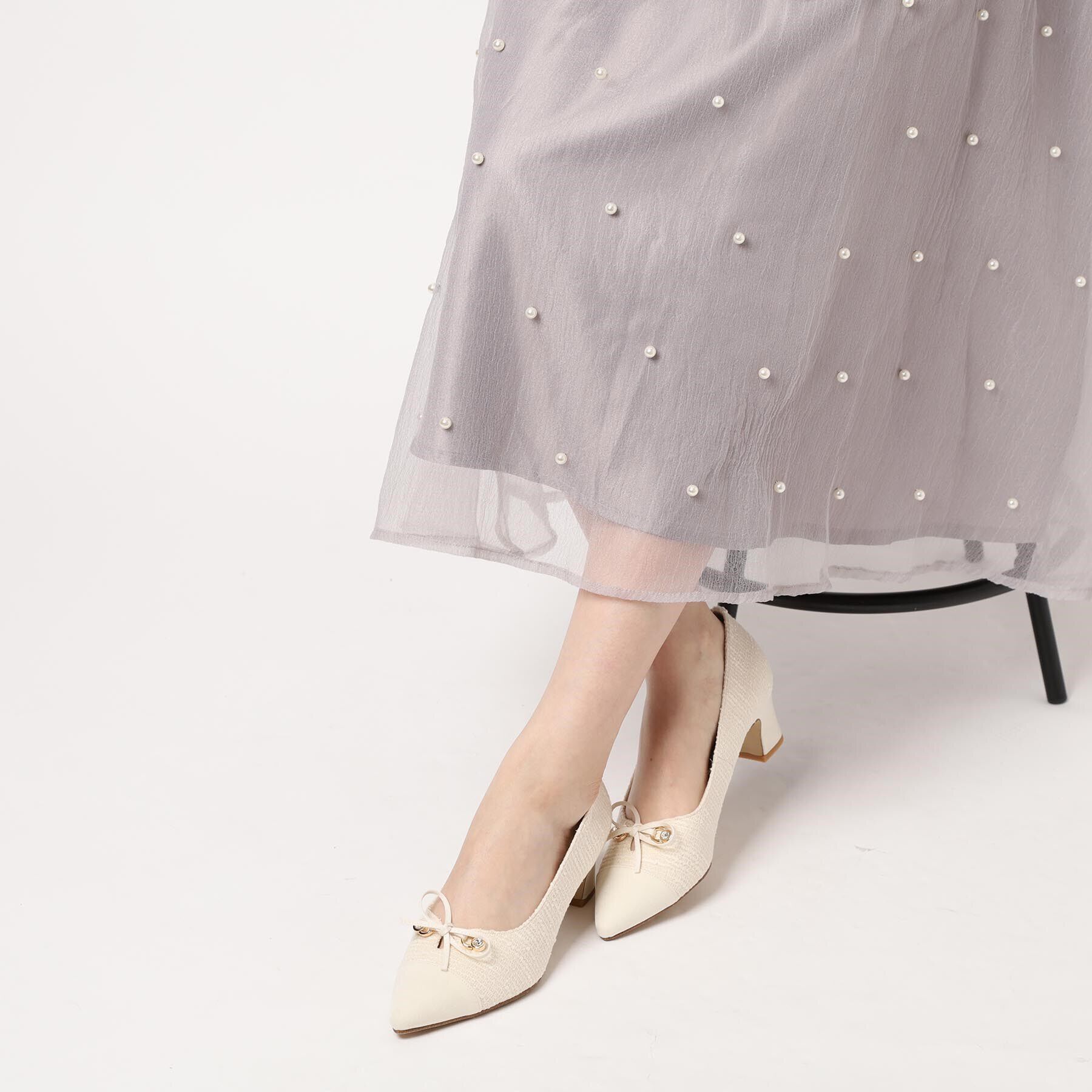 ESPERANZA「ビジューリボンポインテッドトゥパンプス」|パンプス|