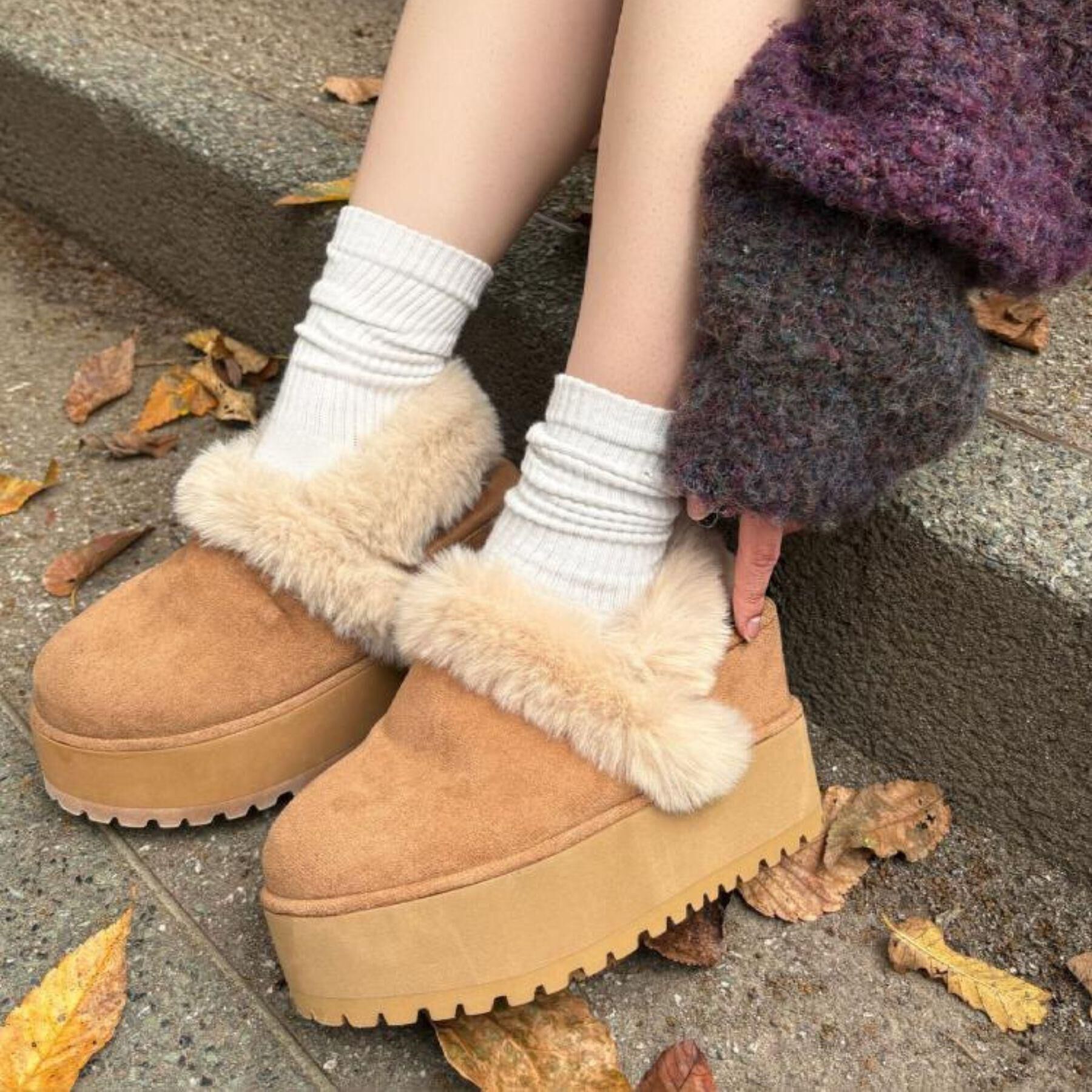 ESPERANZA「厚底2WAYフェイクムートンサボ」|ショートブーツ|キャメルブラウン(1