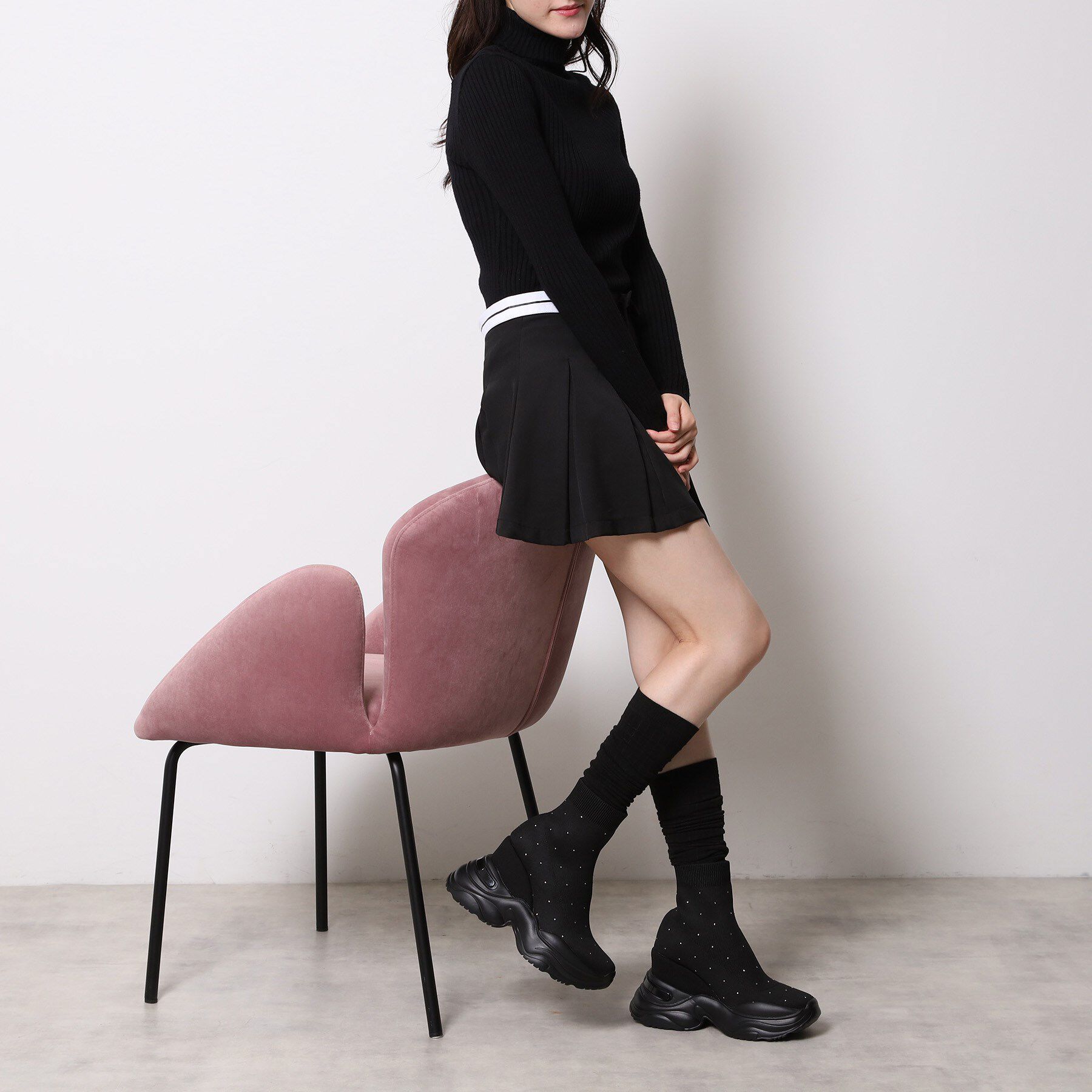 ESPERANZA「【EC先行販売】スニーカーソールラインストーンニットブーツ」|ショートブーツ|