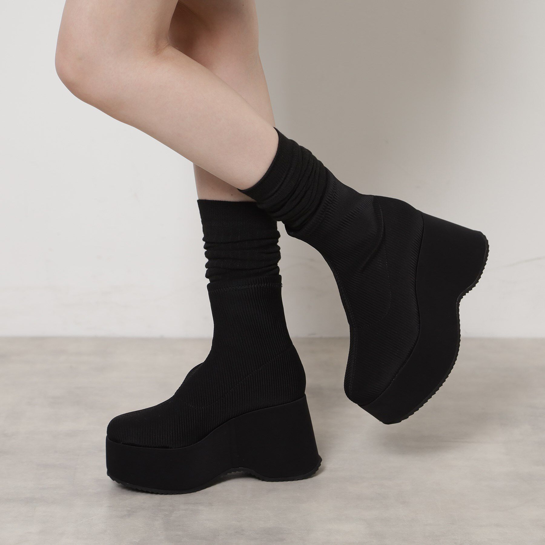 ESPERANZA「厚底ニットショートブーツ」|ショートブーツ|ブラック(119)